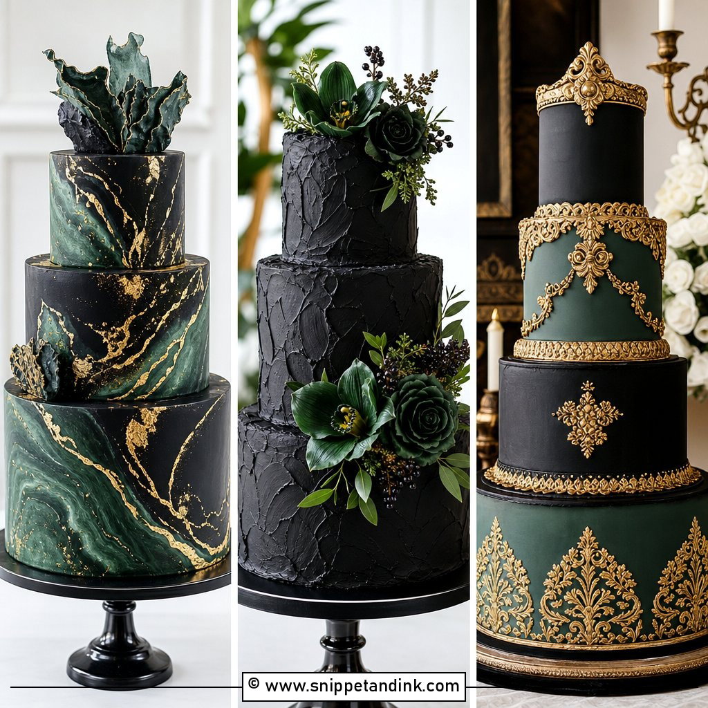 20 Black Green and Gold Wedding Cake Ideas for Luxe Brides
