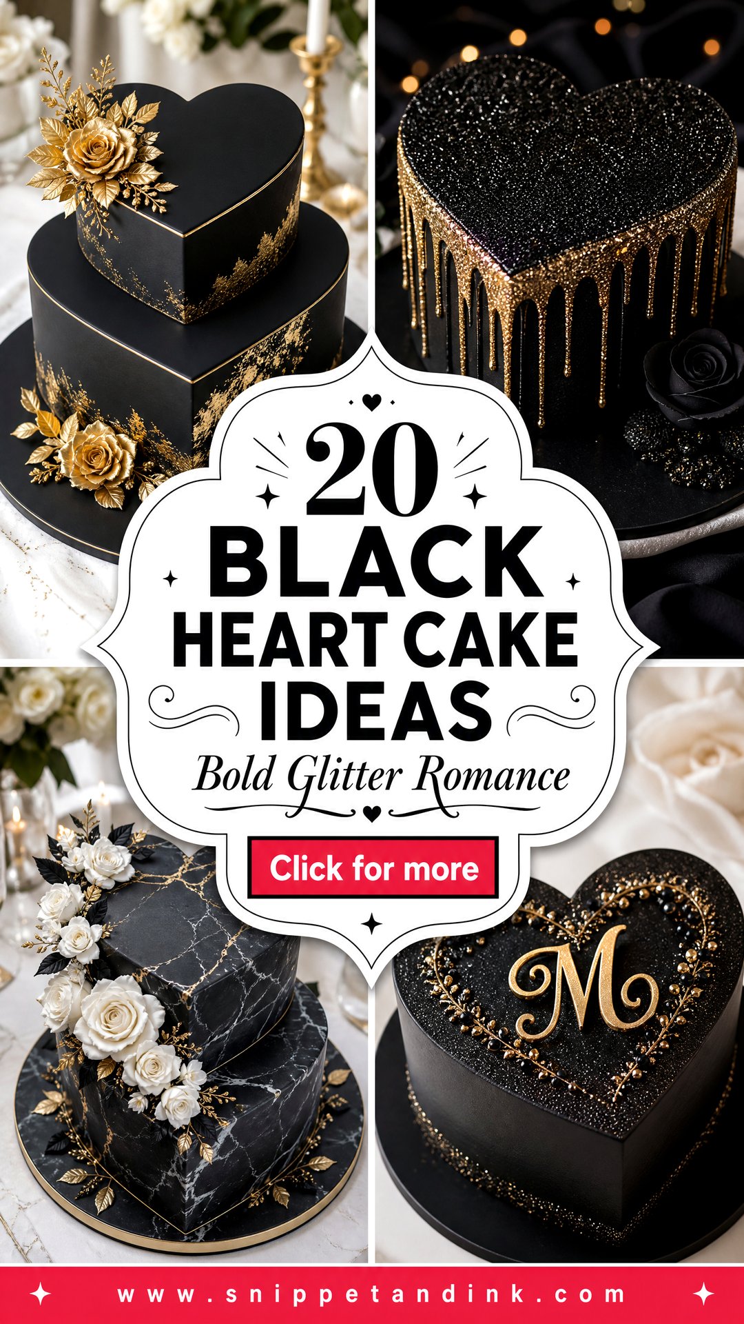 20 Black Heart Cake Ideas with Glitter for Wedding Bold Picks - 20 Black Heart Cake Ideas with Glitter for Wedding: Bold Picks