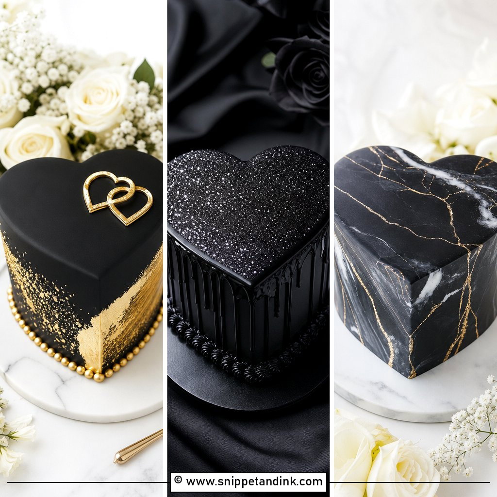 20 Black Heart Cake Ideas with Glitter for Wedding Bold Picks