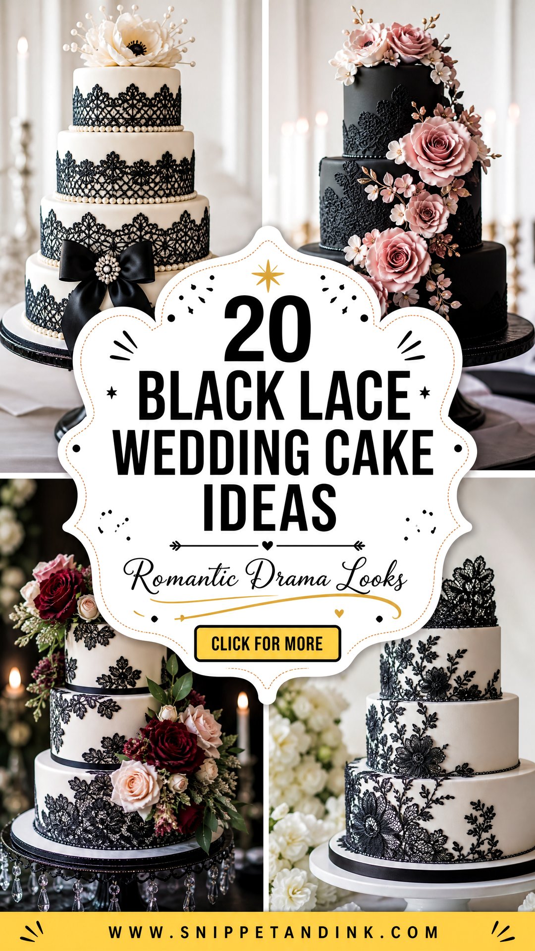 20 Black Lace Wedding Cake Ideas for Romantic Drama Looks - 20 Black Lace Wedding Cake Ideas for Romantic Drama Looks