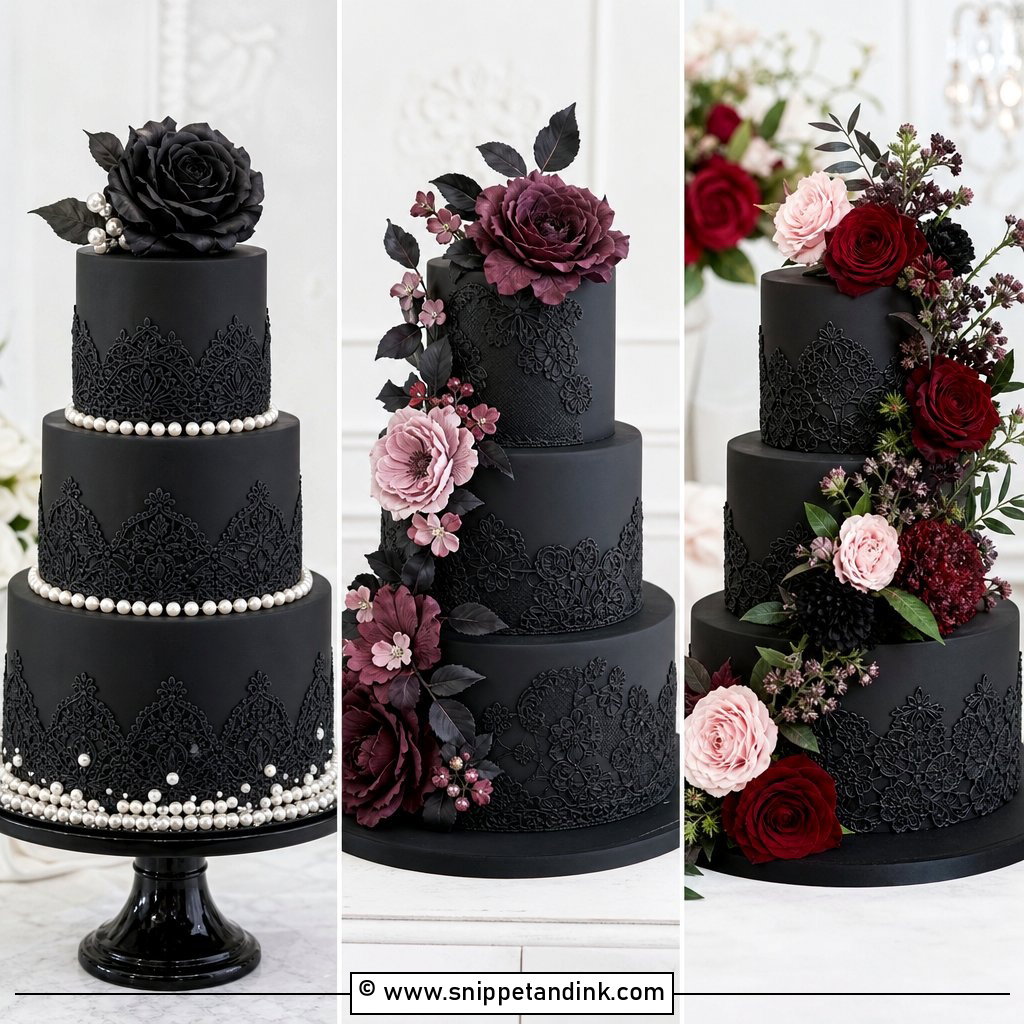 20 Black Lace Wedding Cake Ideas for Romantic Drama Looks