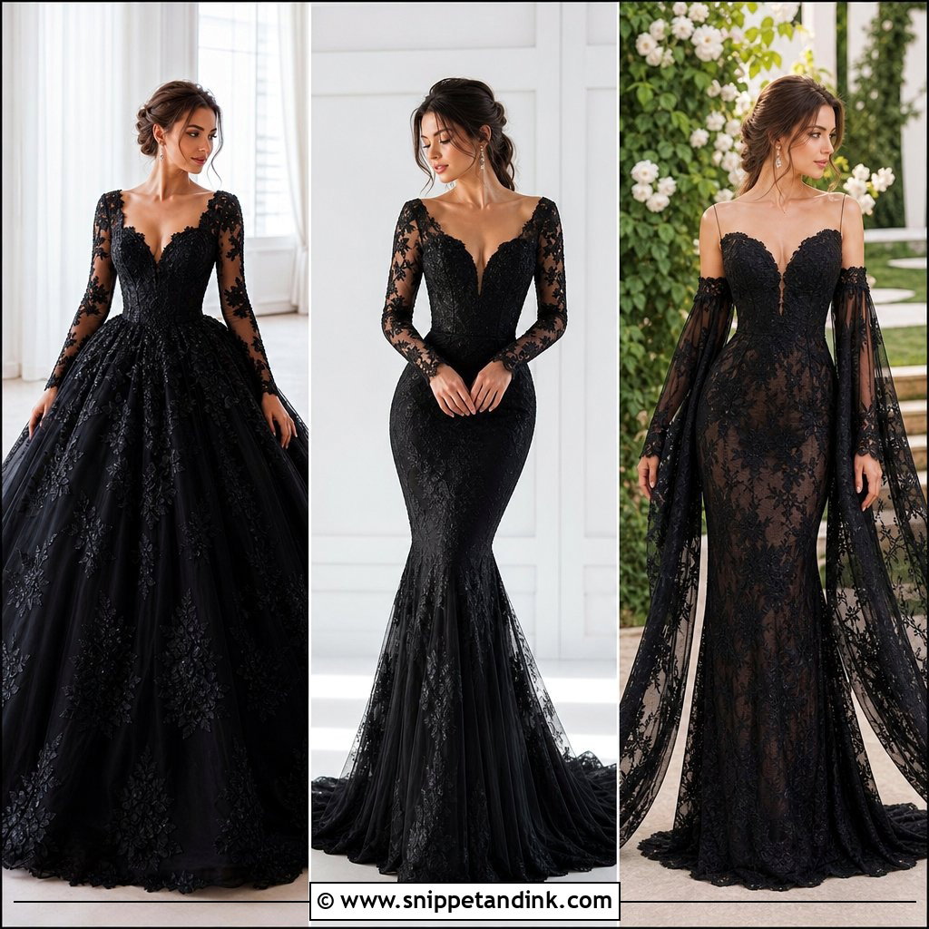 20 Black Lace Wedding Dress With Sleeves for Gothic Romance