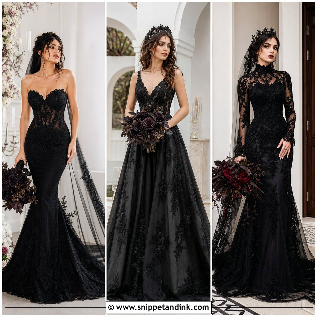 20 Black Lace Wedding Dresses for Timeless Gothic Romance