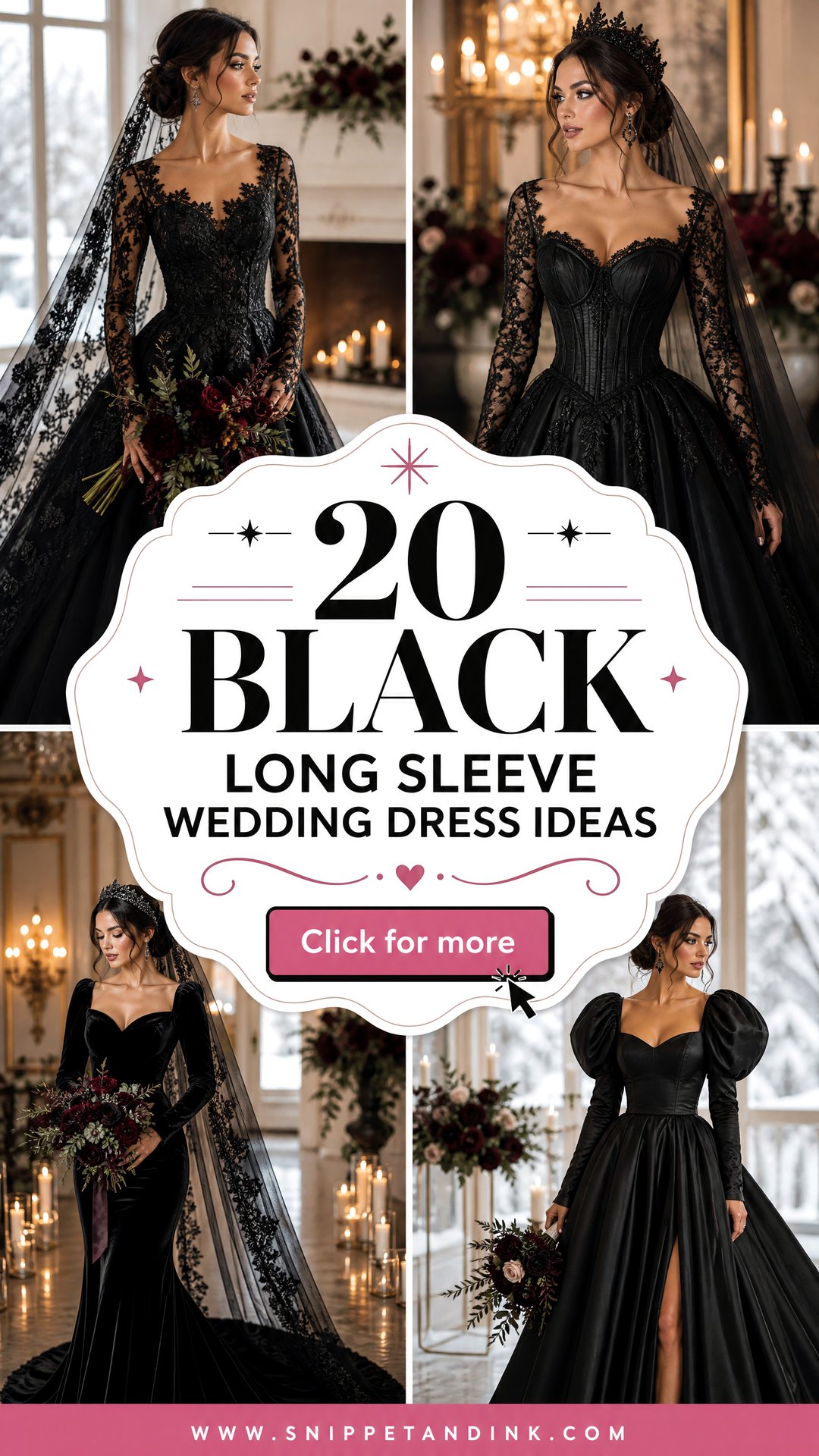 20 Black Long Sleeve Wedding Dress Ideas for Winter Brides - 20 Black Long Sleeve Wedding Dress Ideas for Winter Brides