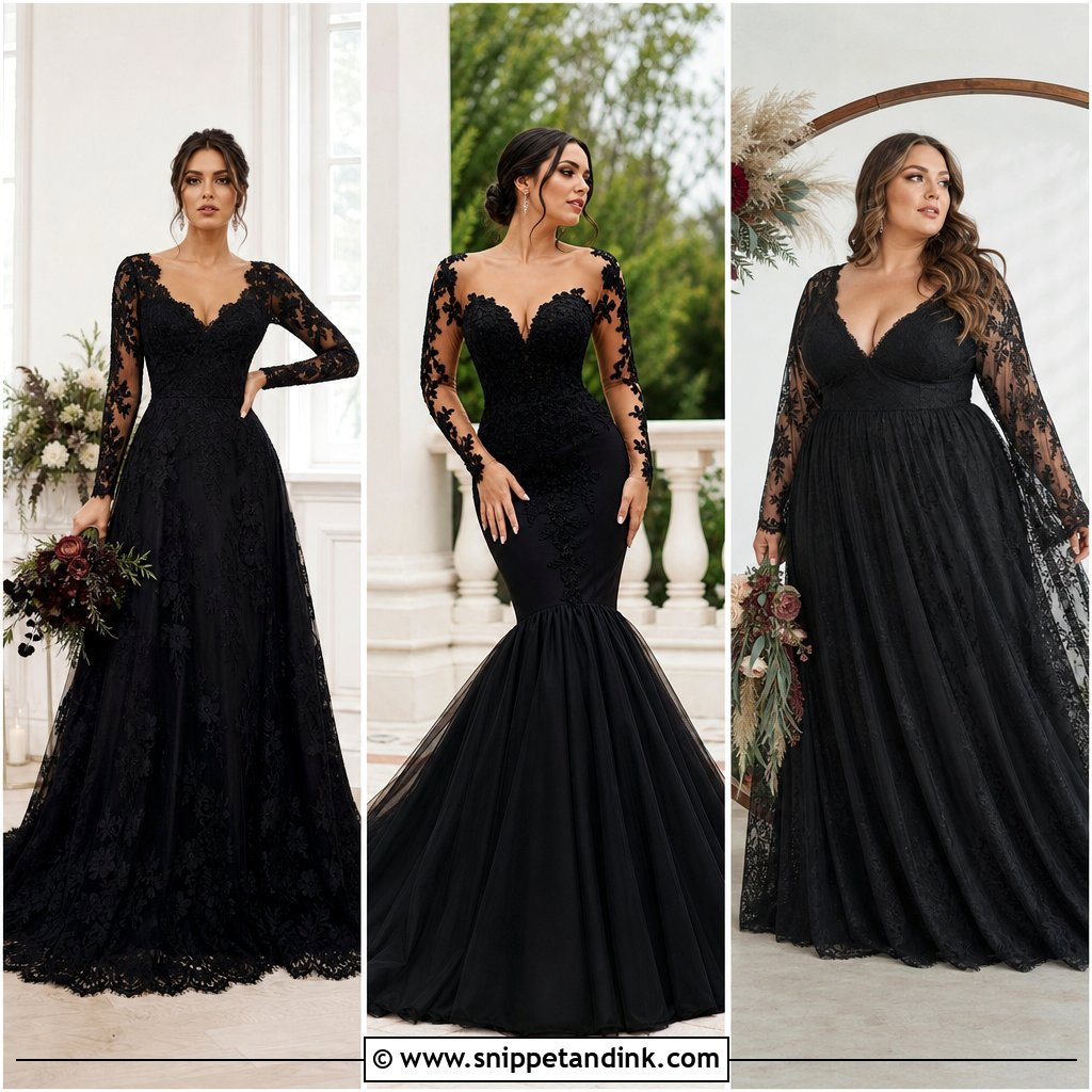 20 Black Wedding Dress With Sleeves Ideas for Winter Brides