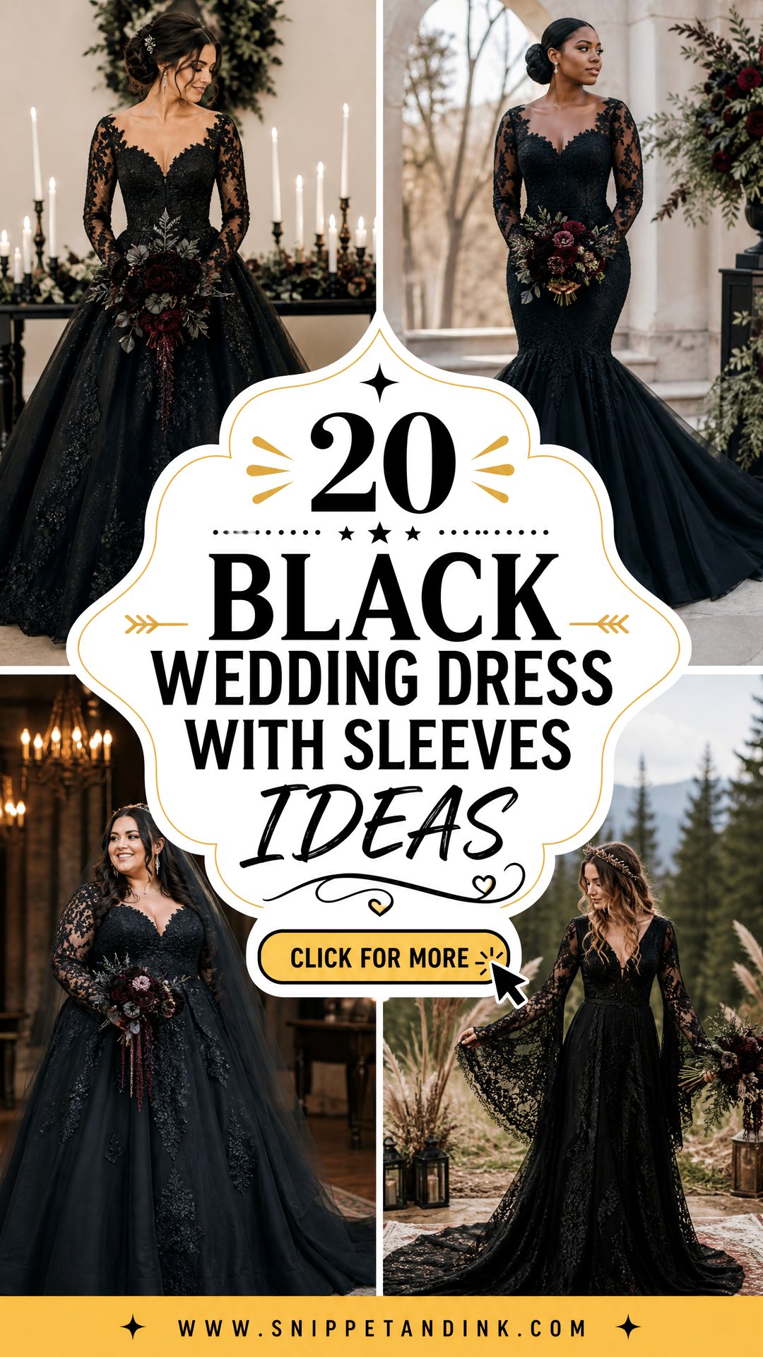 20 Black Wedding Dress With Sleeves Ideas for Winter Brides - 20 Black Wedding Dress With Sleeves Ideas for Winter Brides