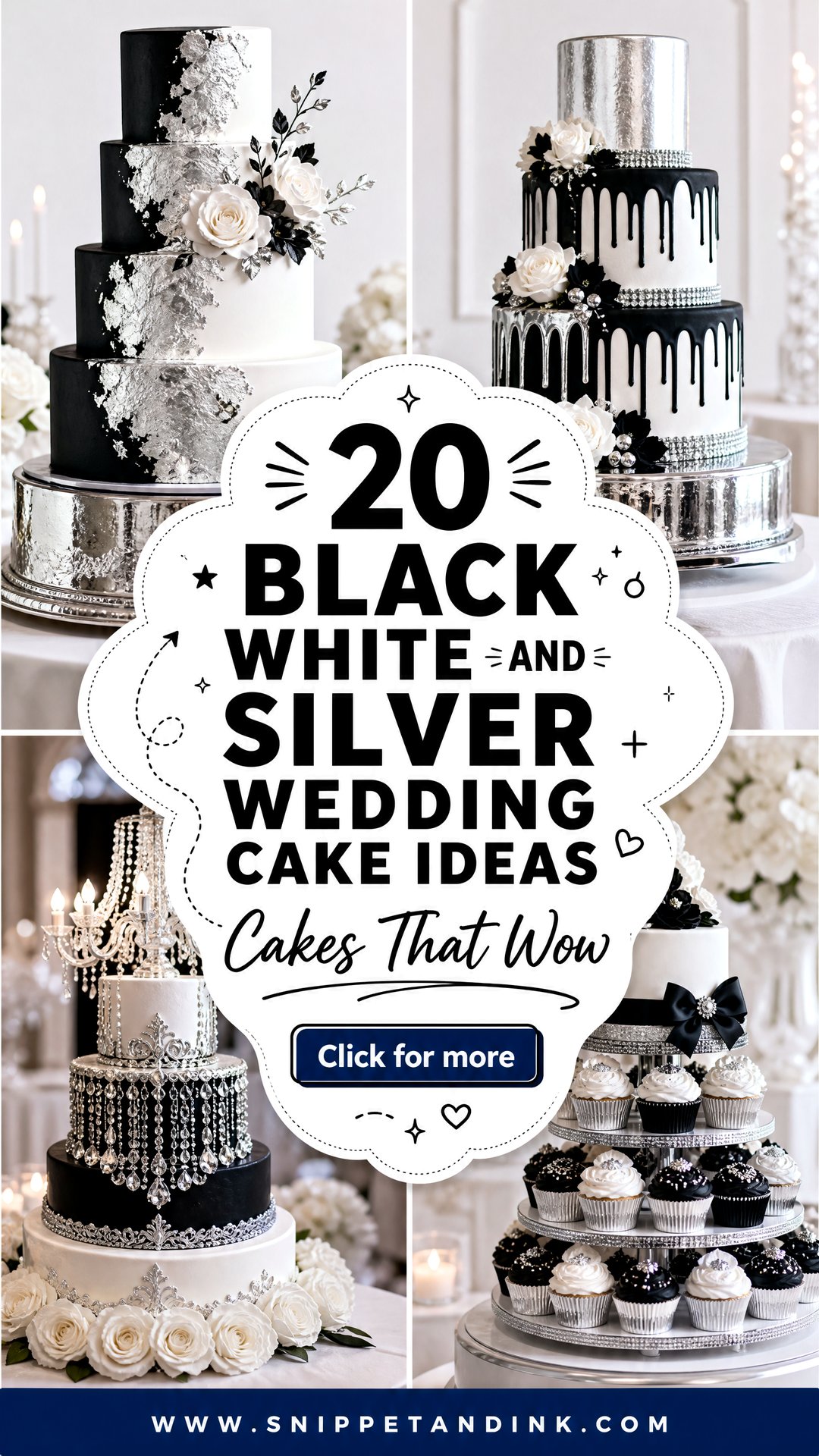 20 Black White and Silver Wedding Cake Ideas That Wow - 20 Black White and Silver Wedding Cake Ideas That Wow