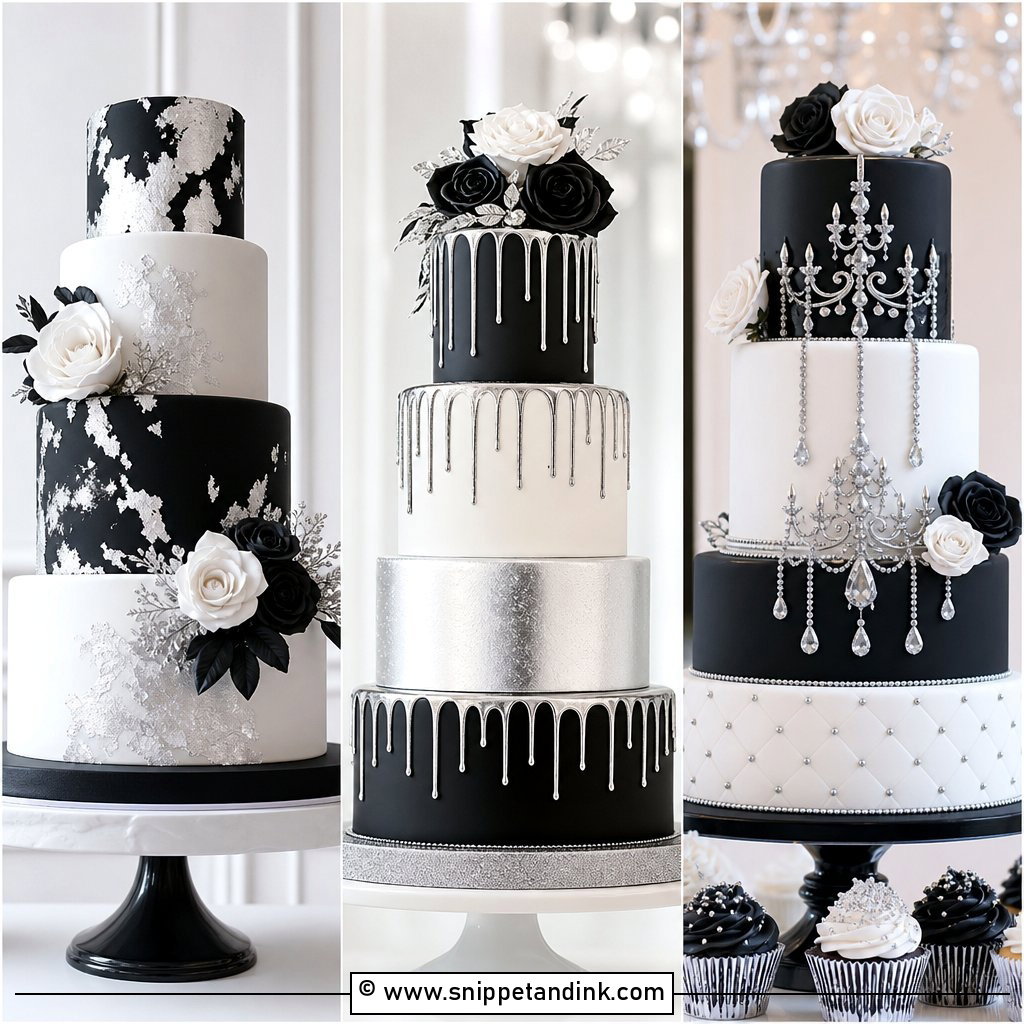 20 Black White and Silver Wedding Cake Ideas That Wow