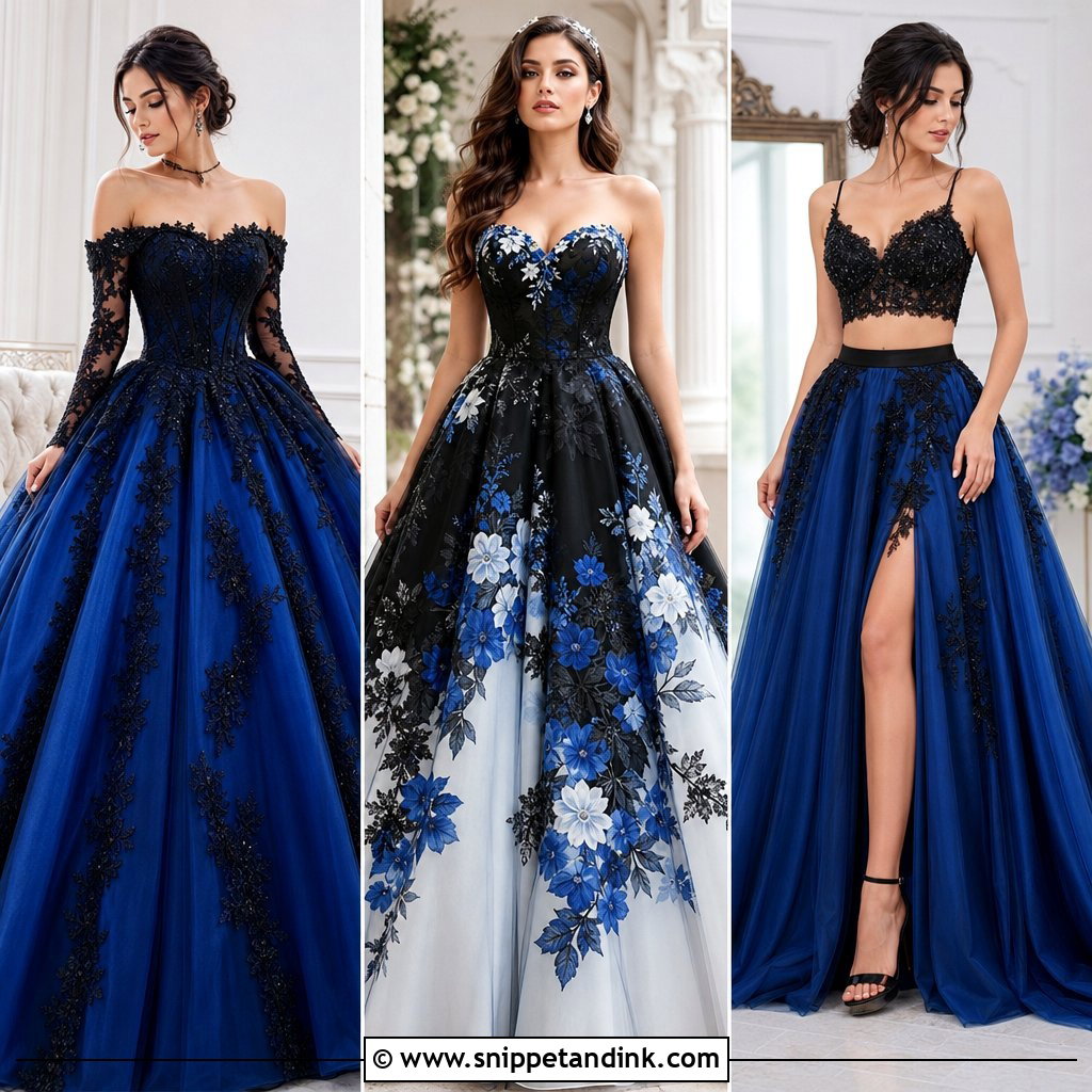 20 Black and Blue Wedding Dress Ideas for Striking Brides