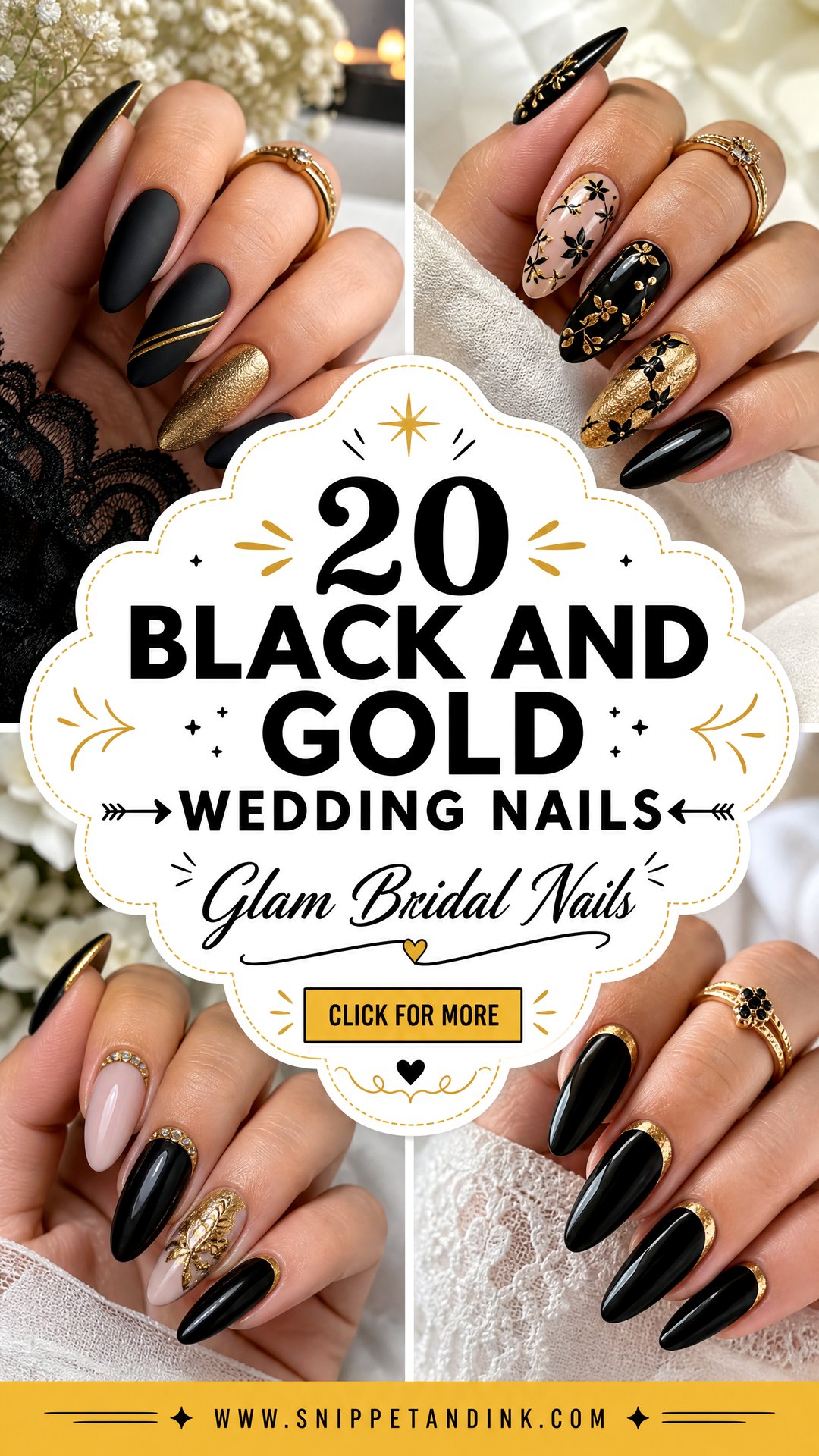 20 Black and Gold Wedding Nails for Glam Bridal Party Looks - 20 Black and Gold Wedding Nails for Glam Bridal Party Looks