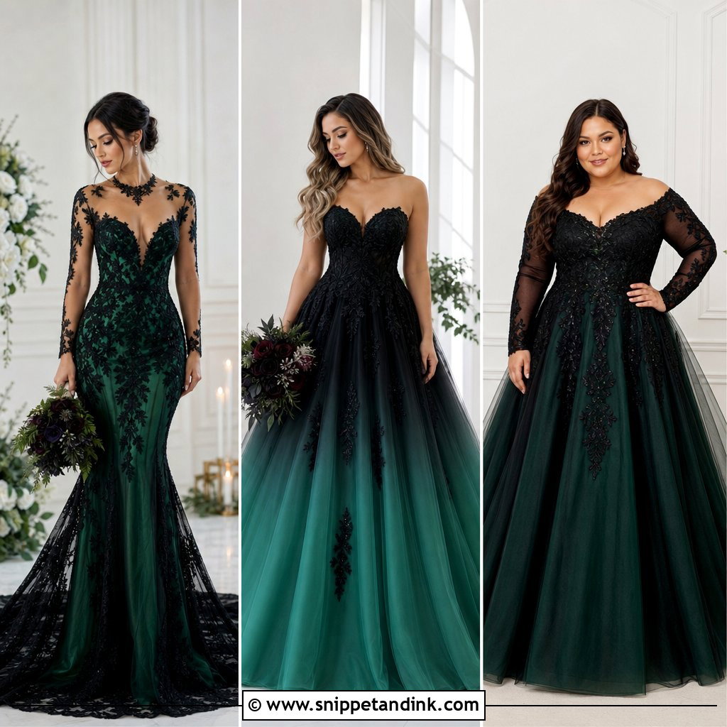 20 Black and Green Wedding Dress Ideas for Bold Brides