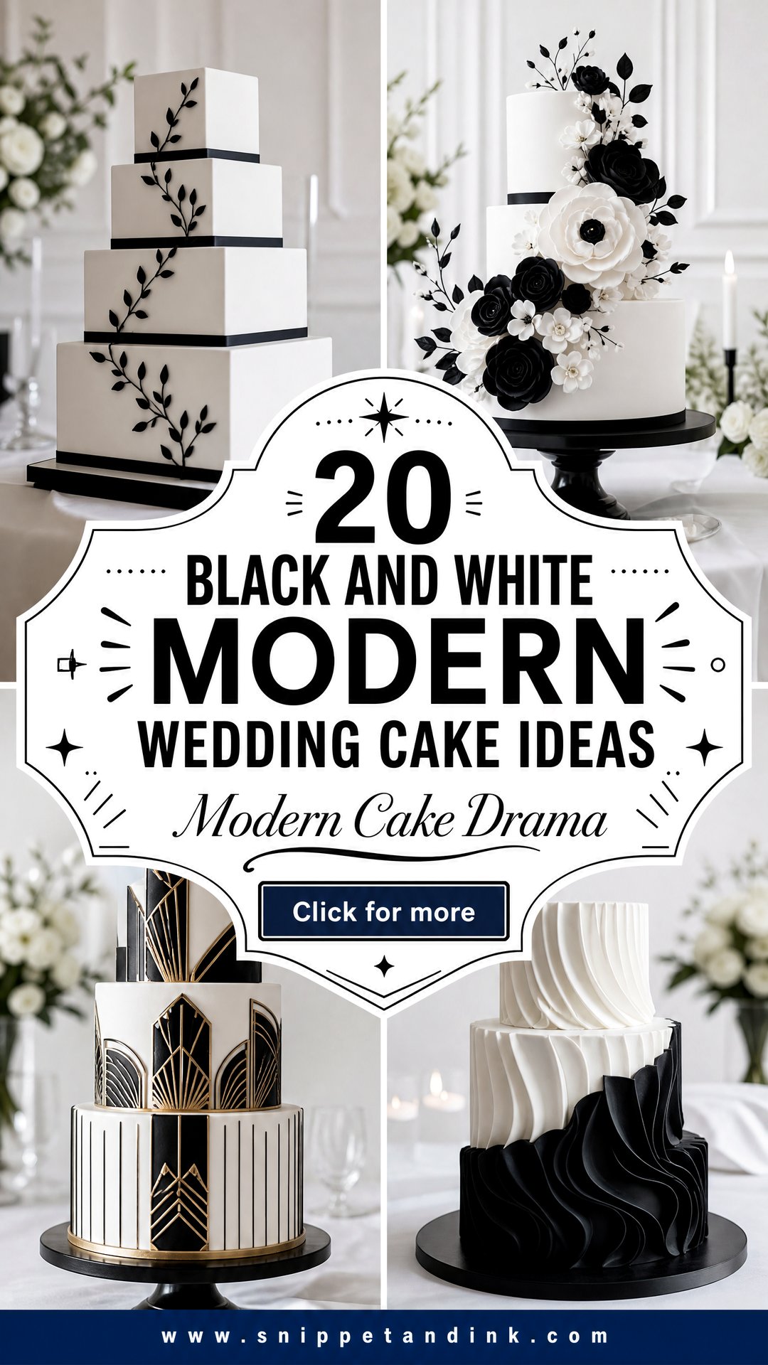 20 Black and White Modern Wedding Cake Ideas for Modern Couples - 20 Black and White Modern Wedding Cake Ideas for Modern Couples