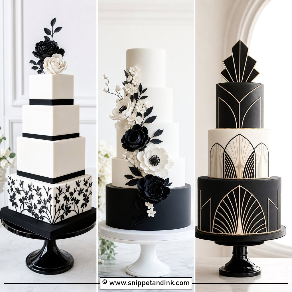20 Black and White Modern Wedding Cake Ideas for Modern Couples