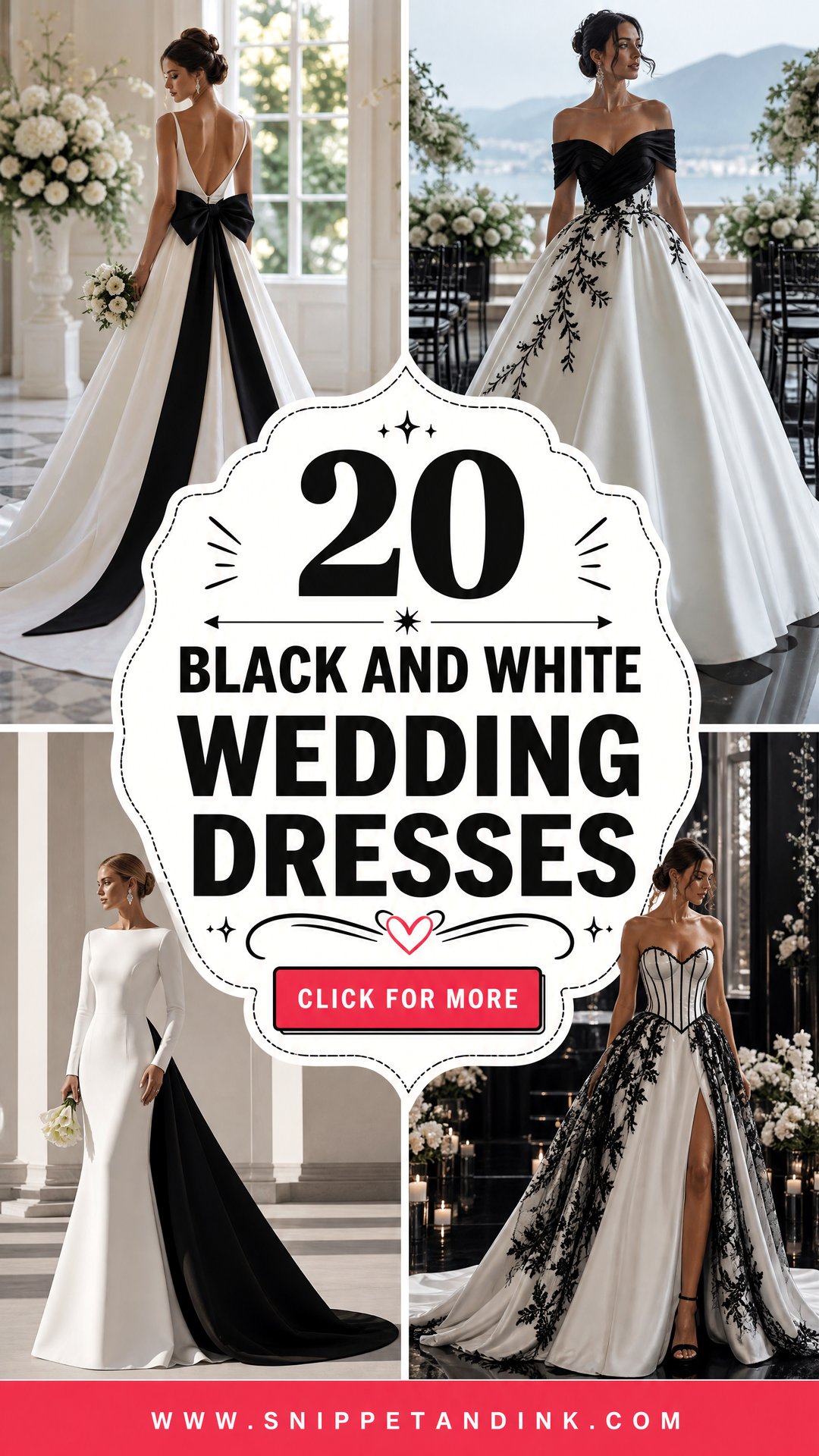 20 Black and White Wedding Dresses for a Bold Modern Ceremony - 20 Black and White Wedding Dresses for a Bold Modern Ceremony