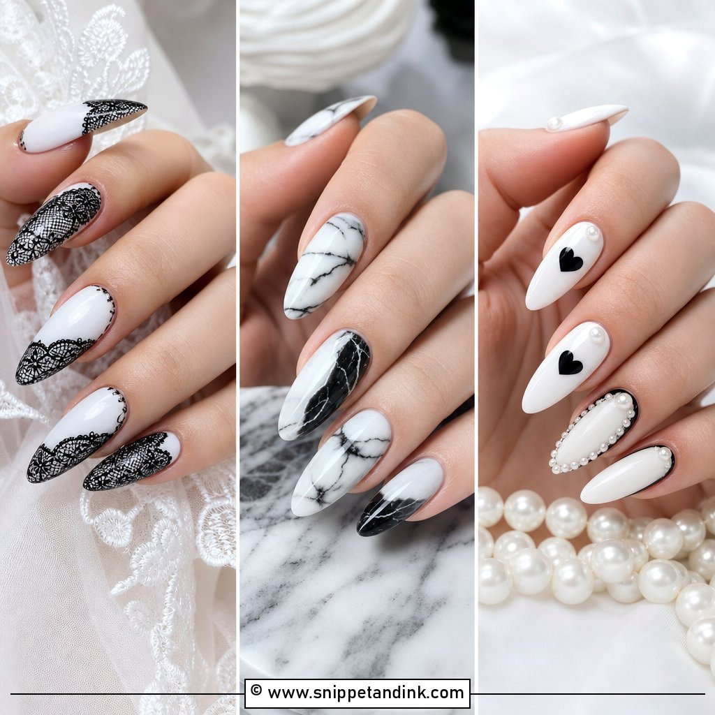 20 Black and White Wedding Nails for Chic Monochrome Brides