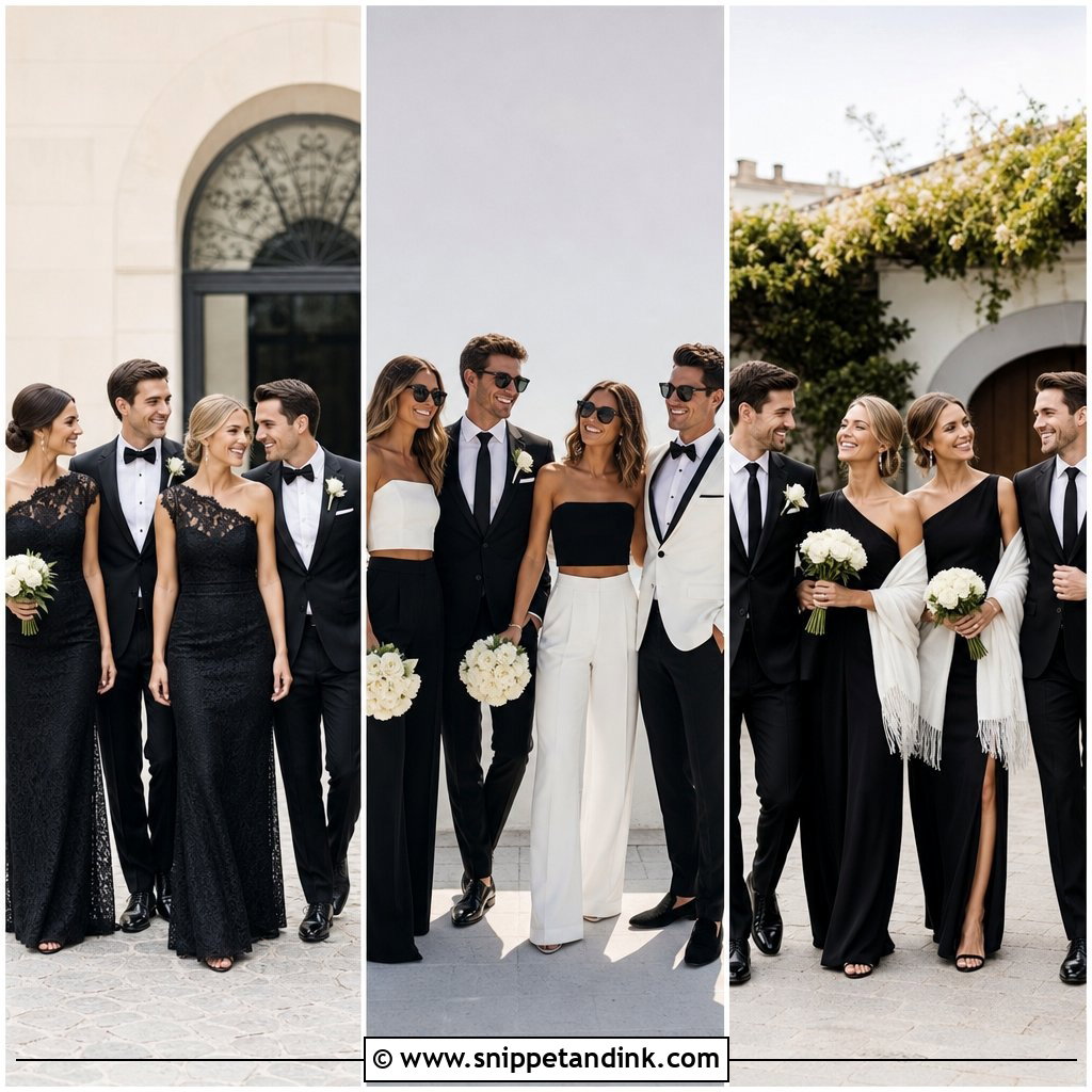 20 Black and White Wedding Party Attire Ideas for Chic Crews