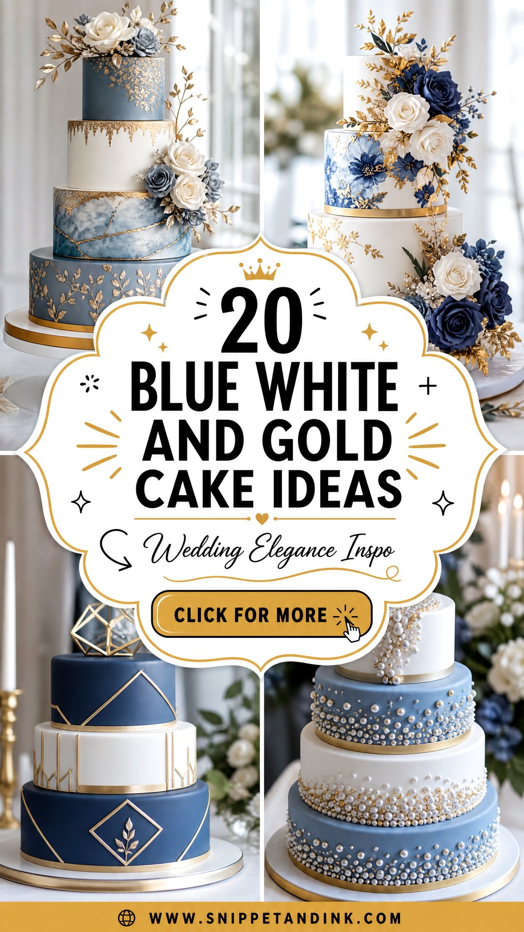 20 Blue White and Gold Cake Ideas for Wedding Elegance - 20 Blue White and Gold Cake Ideas for Wedding Elegance