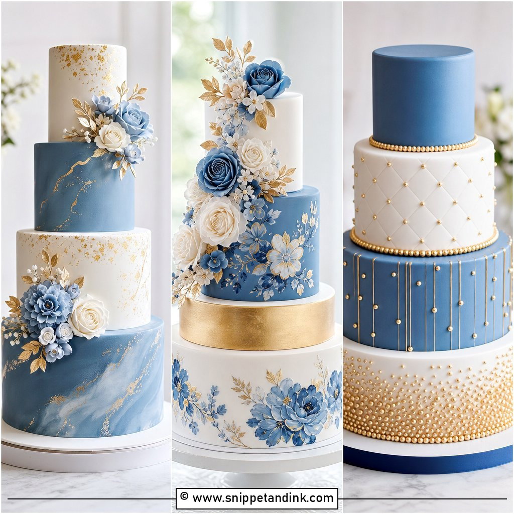 20 Blue White and Gold Cake Ideas for Wedding Elegance