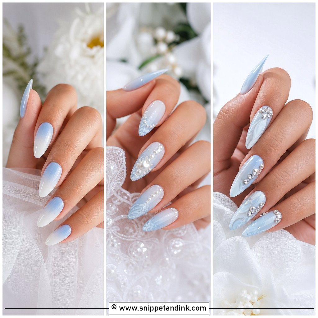 20 Blue and White Wedding Nails for Timeless Bridal Style