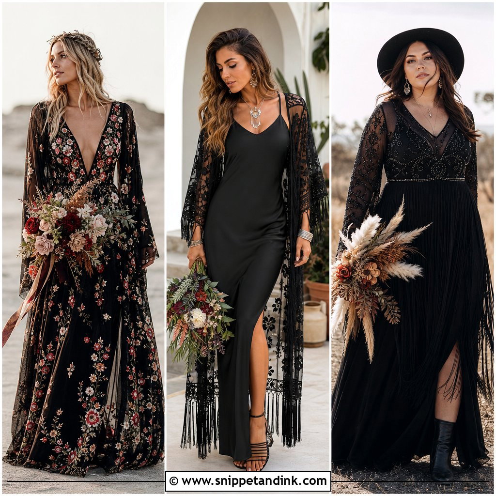 20 Boho Black Wedding Dress Ideas for Bold Modern Brides