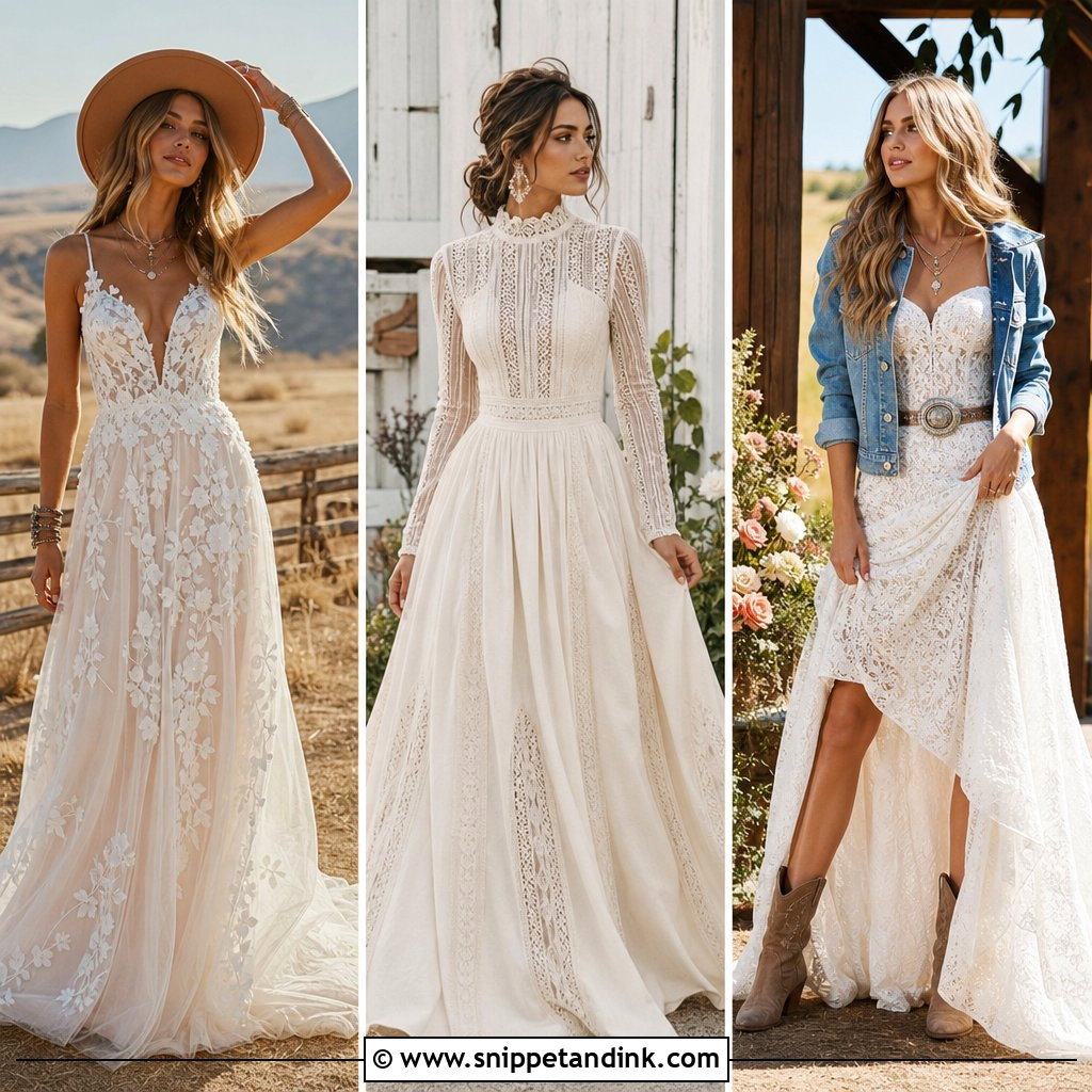 20 Boho Country Wedding Dress Ideas: Romantic Rustic Bride Looks