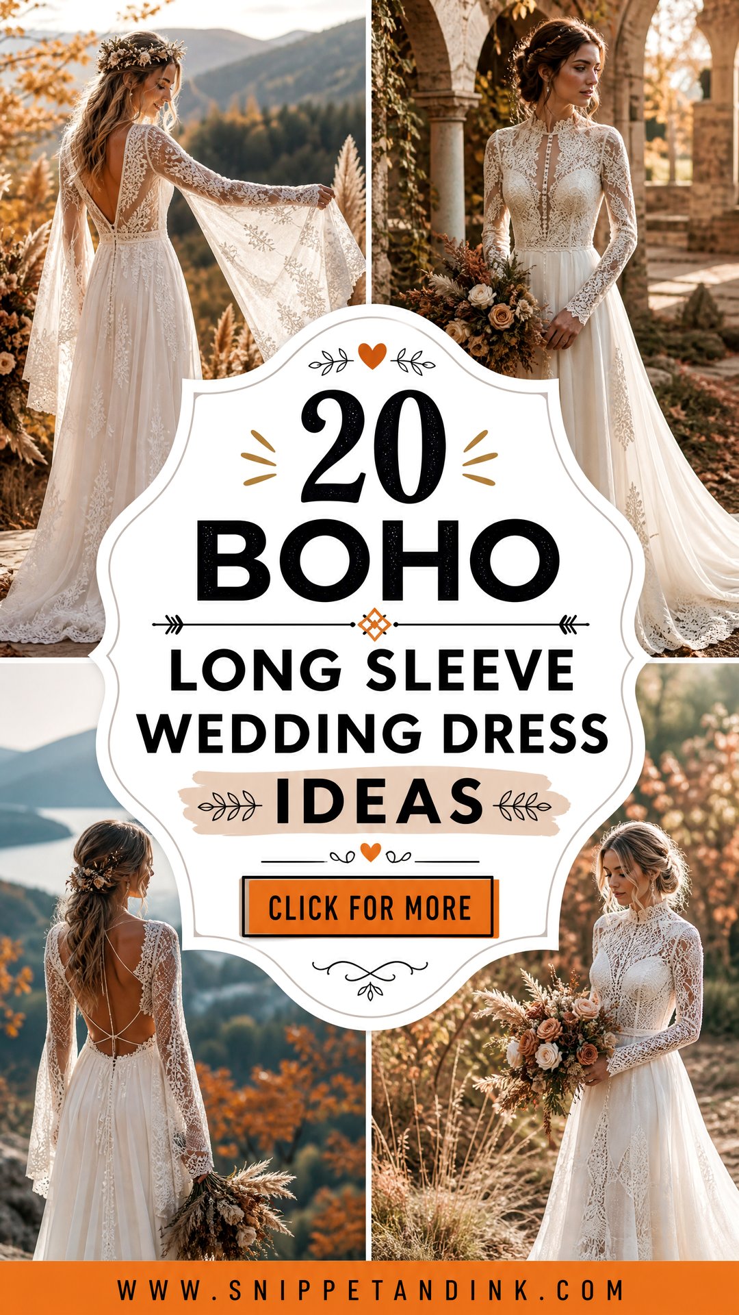 20 Boho Long Sleeve Wedding Dress Ideas for Fall Brides - 20 Boho Long Sleeve Wedding Dress Ideas for Fall Brides