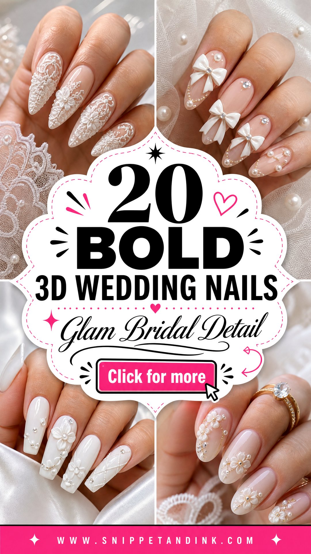 20 Bold 3D Wedding Nails for Brides Who Love Glam Detail - 20 Bold 3D Wedding Nails for Brides Who Love Glam Detail