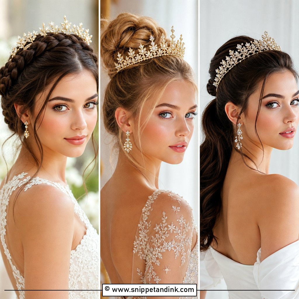 20 Bridal Hair with Crown Ideas for Regal Wedding Style