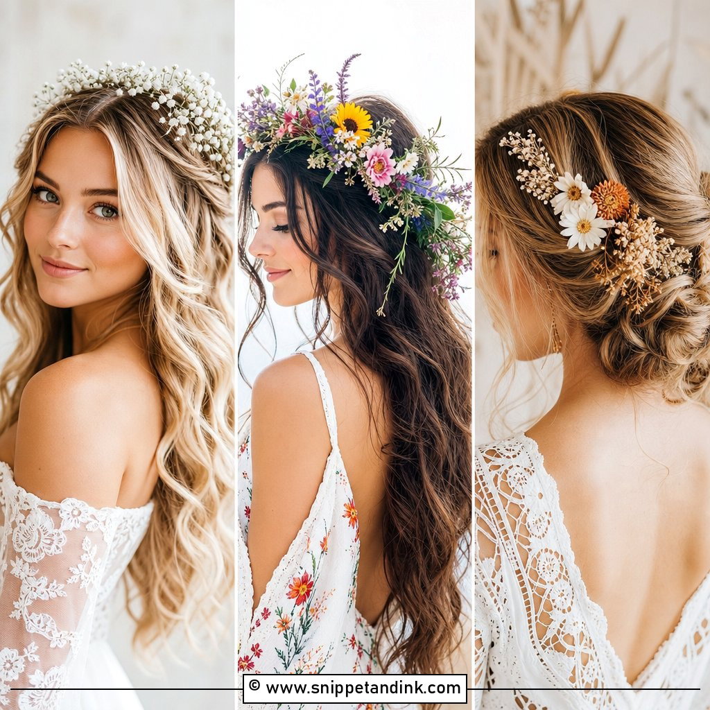 20 Bridal Hair with Flower Crown Ideas for Boho Brides