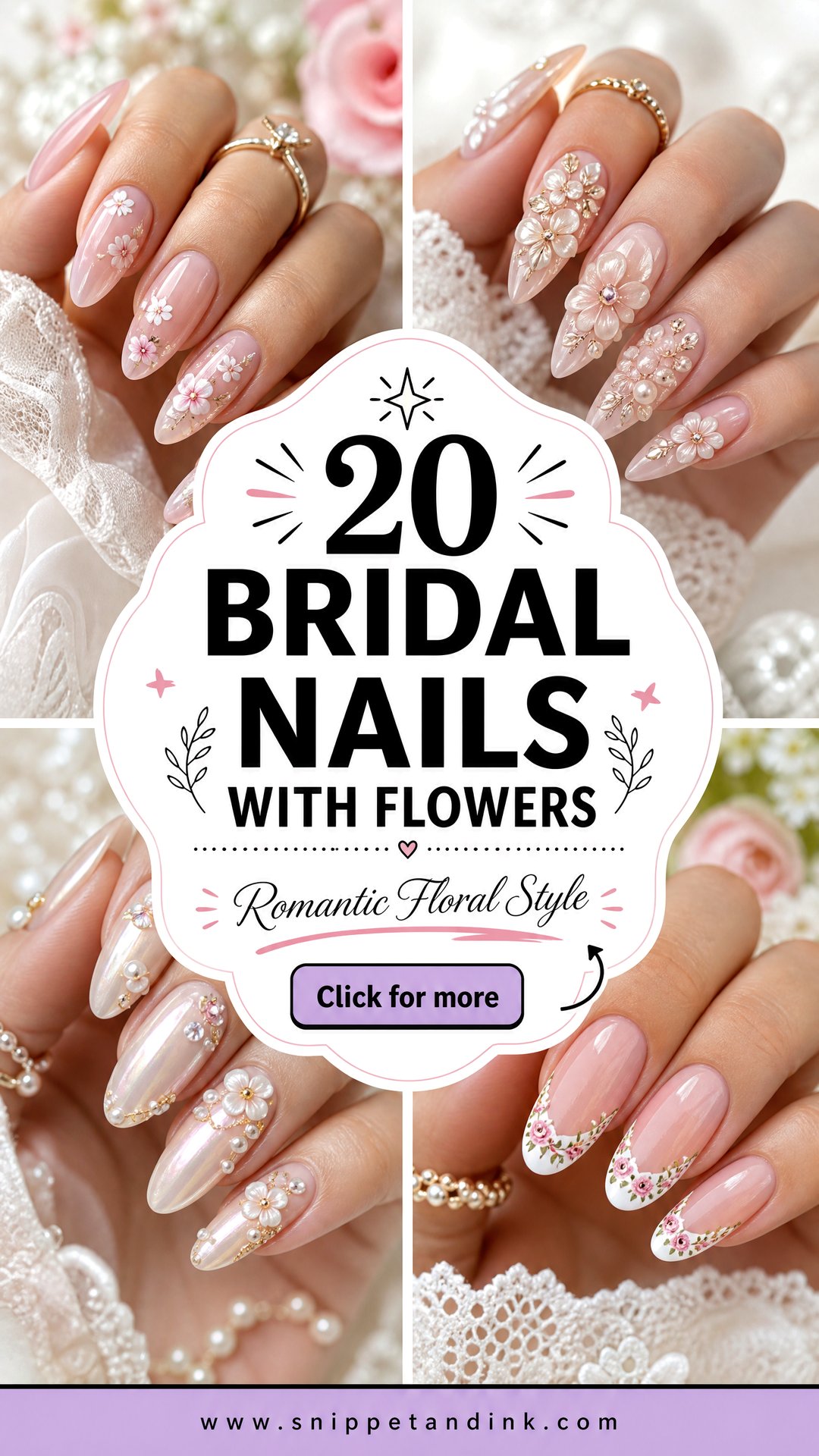 20 Bridal Nails with Flowers for Romantic Wedding Style - 20 Bridal Nails with Flowers for Romantic Wedding Style