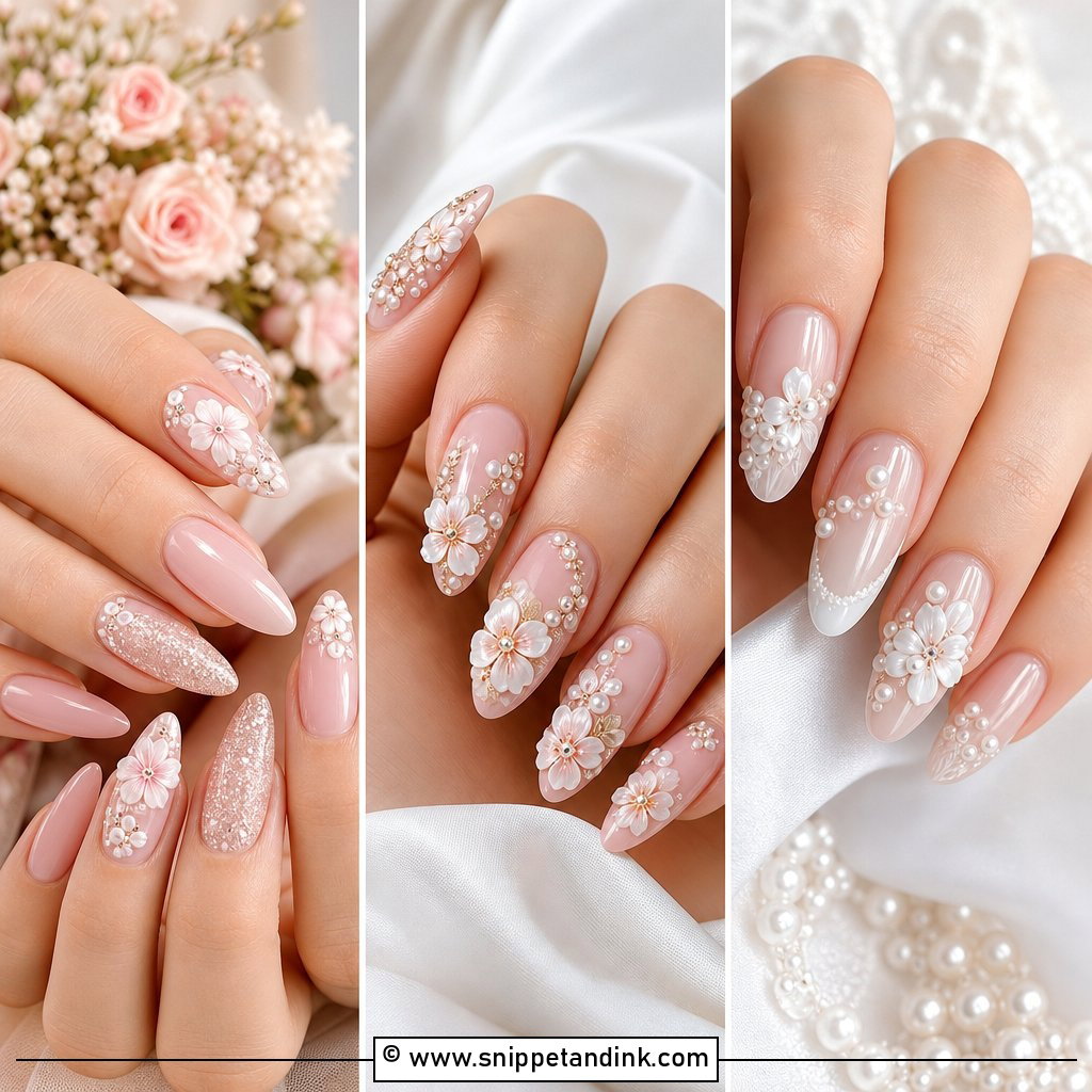 20 Bridal Nails with Flowers for Romantic Wedding Style
