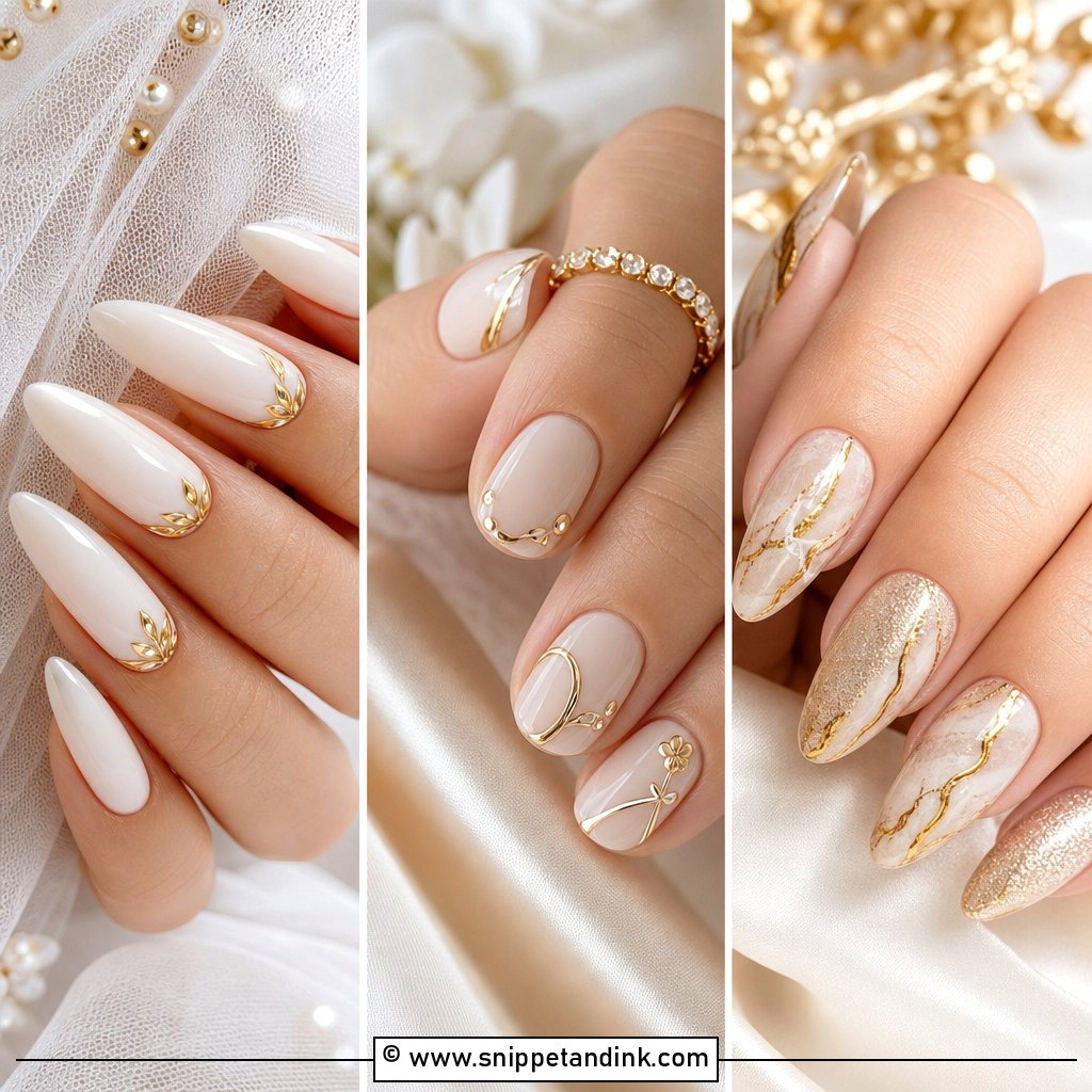20 Bridal Nails with Gold for Luxe Wedding-Day Glam