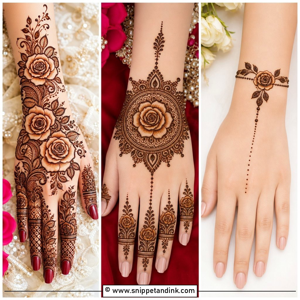 20 Bridal Rose Mehndi Designs for Romantic Brides