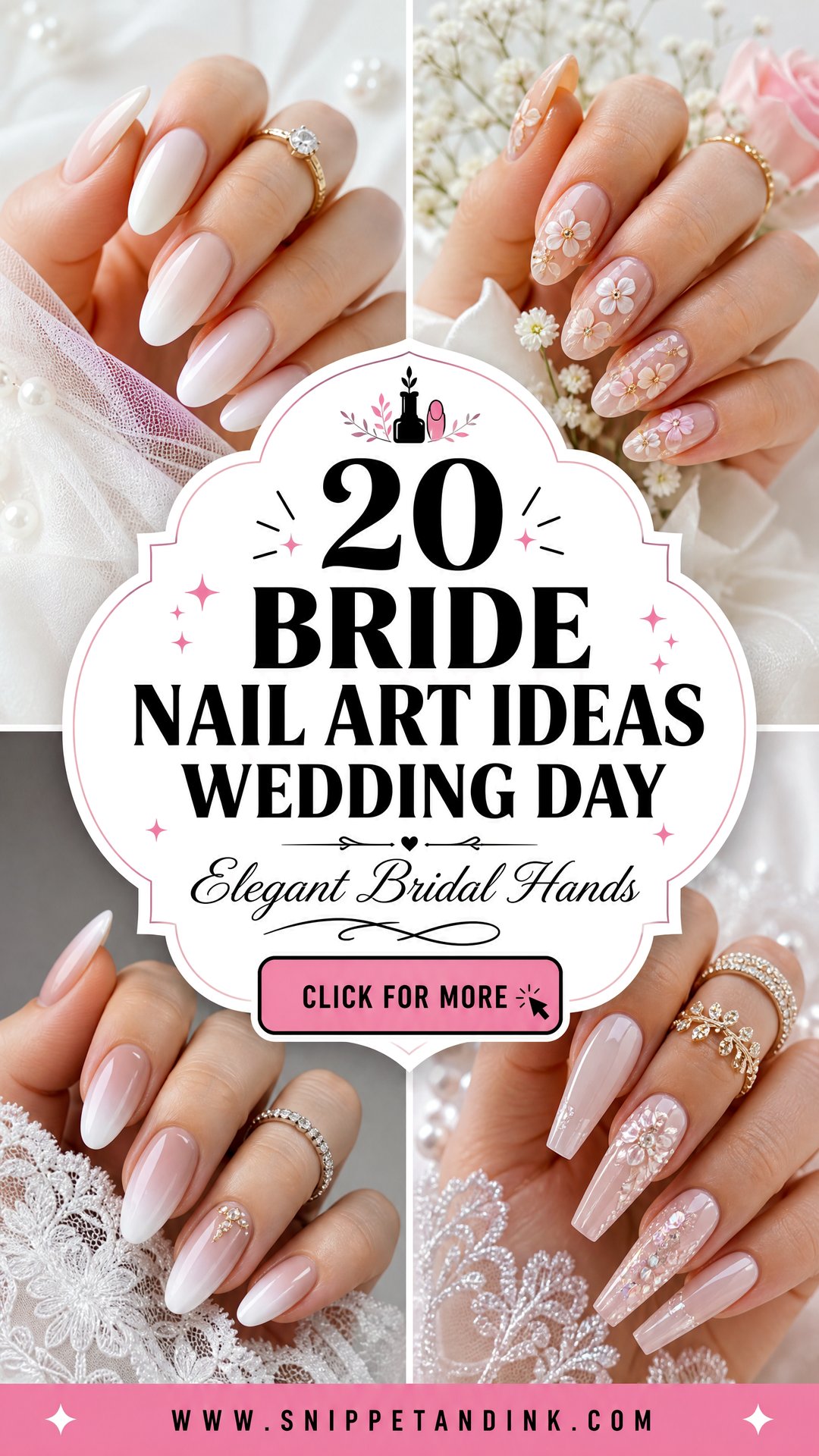 20 Bride Nail Art Ideas Wedding Day for Elegant Hands - 20 Bride Nail Art Ideas Wedding Day for Elegant Hands