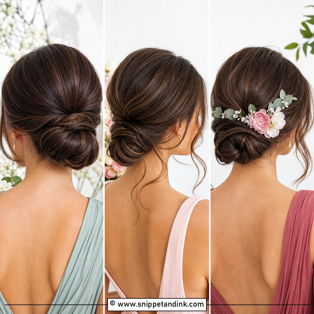 20 Bridesmaid Hair Low Bun Ideas for Timeless Wedding Glam