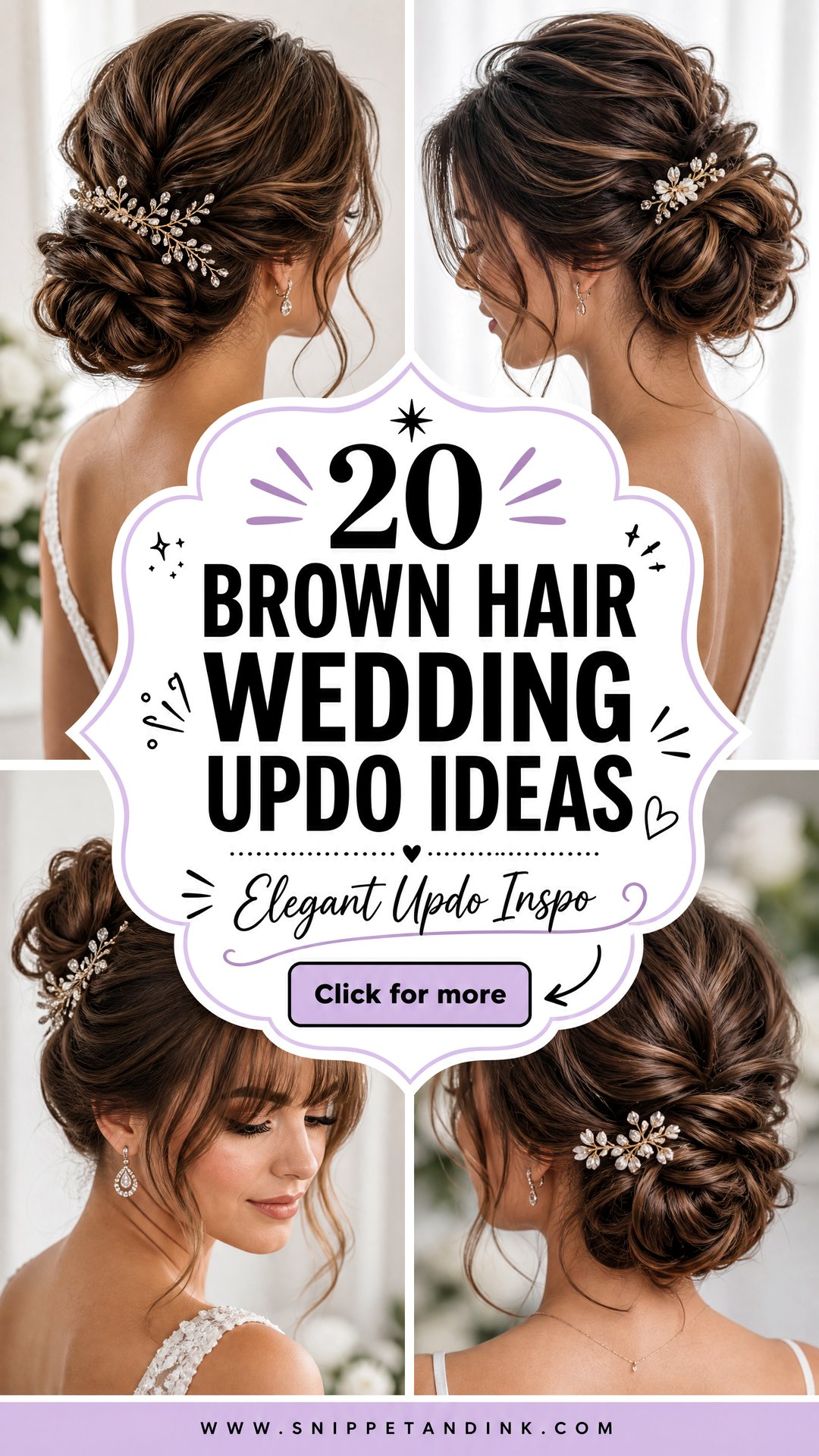 20 Brown Hair Wedding Updo Ideas for Elegant Brides - 20 Brown Hair Wedding Updo Ideas for Elegant Brides