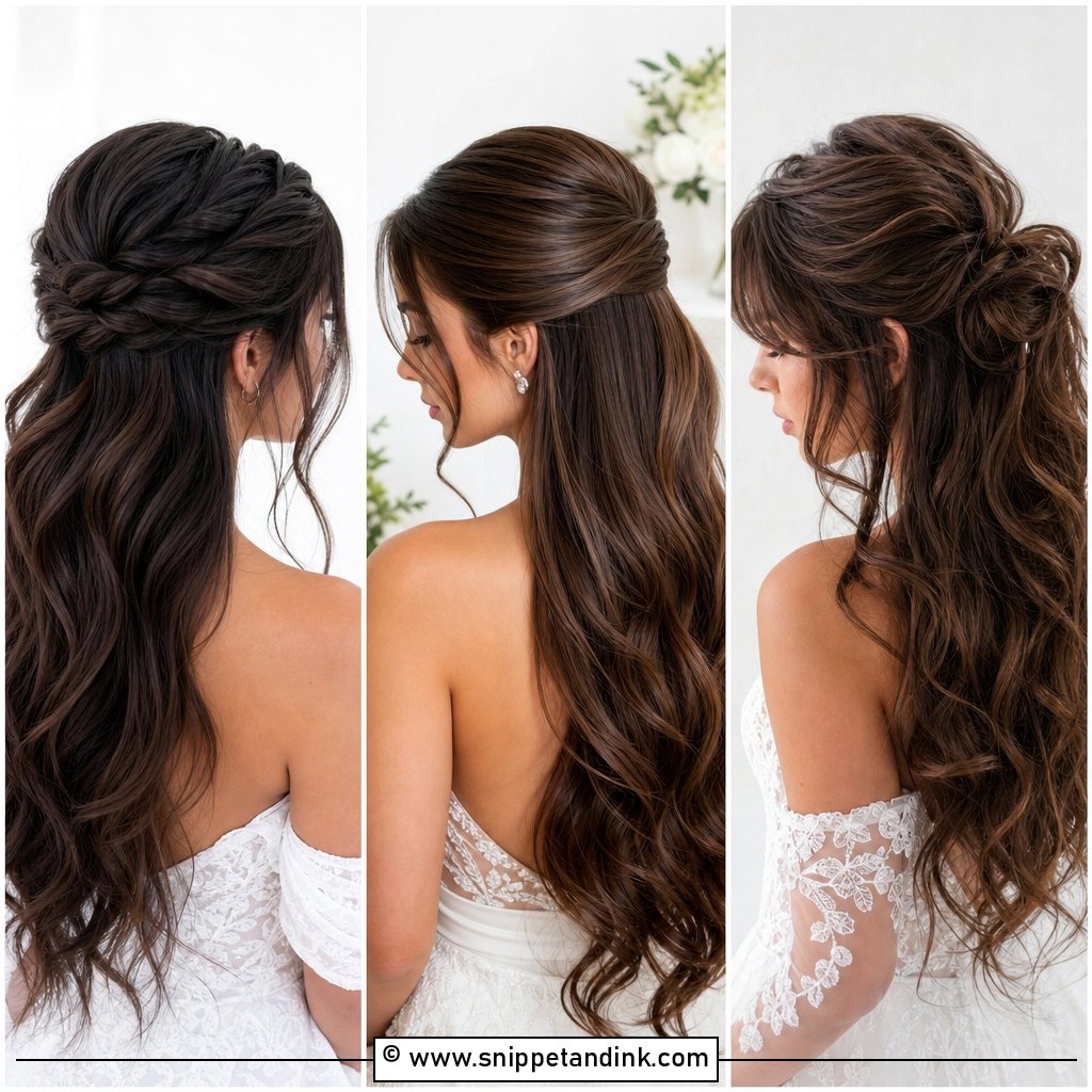 20 Brunette Half-Up Bridal Hair Ideas for Elegant Brides