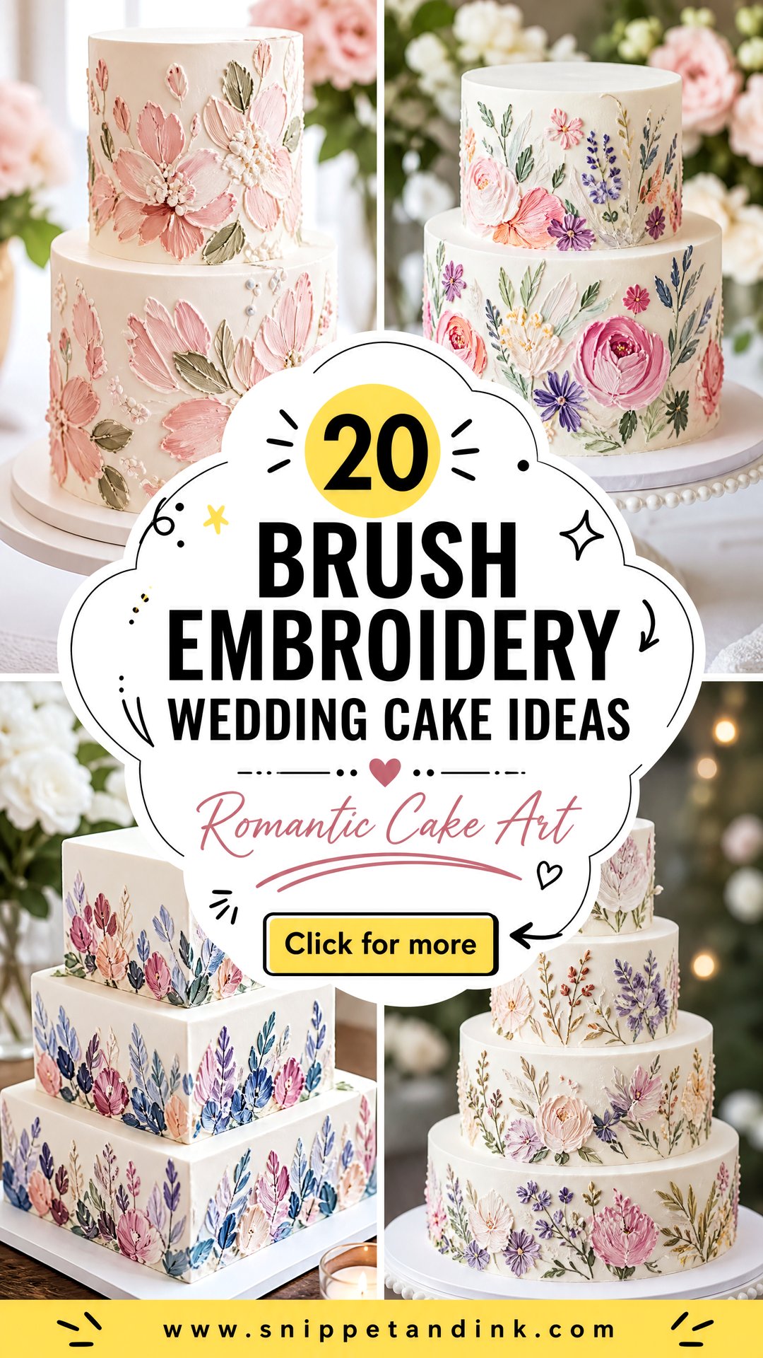 20 Brush Embroidery Wedding Cake Ideas for Romantic Brides - 20 Brush Embroidery Wedding Cake Ideas for Romantic Brides