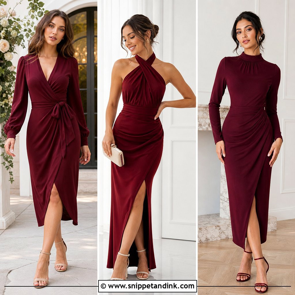 20 Burgundy Dress Wedding Outfit Ideas for Elegant Guests