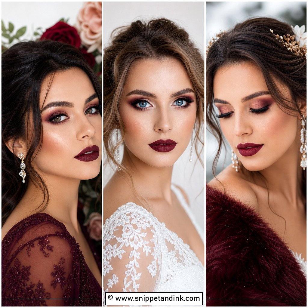 20 Burgundy Wedding Makeup Look Ideas for Brides