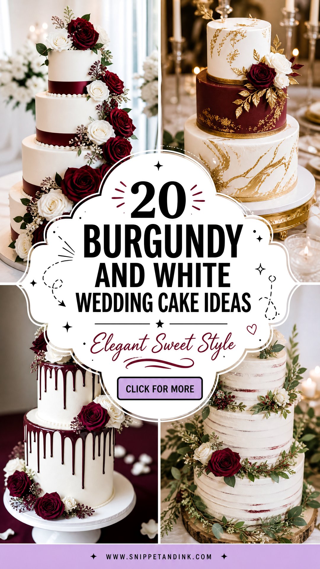 20 Burgundy and White Wedding Cake Ideas for Elegant Brides - 20 Burgundy and White Wedding Cake Ideas for Elegant Brides