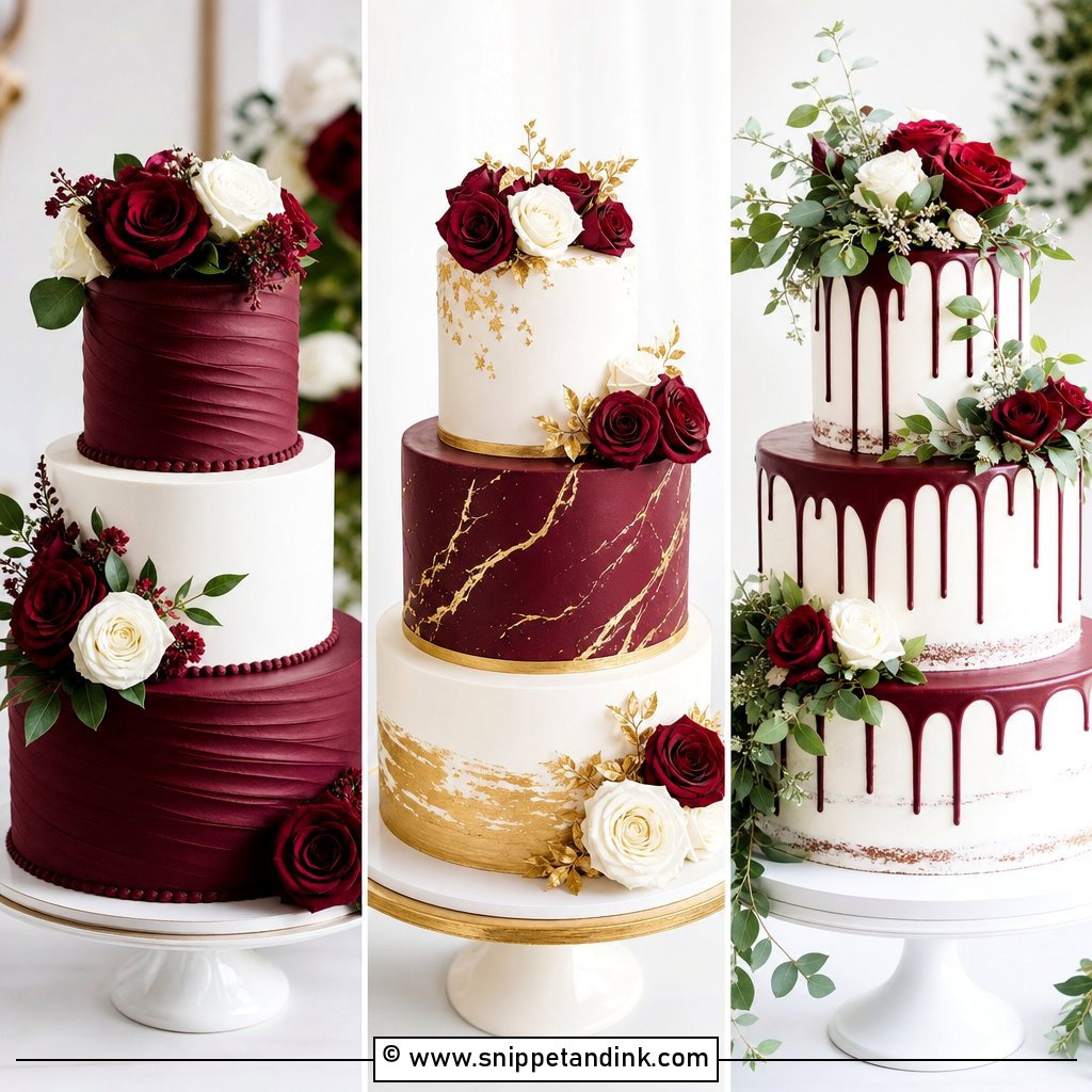 20 Burgundy and White Wedding Cake Ideas for Elegant Brides