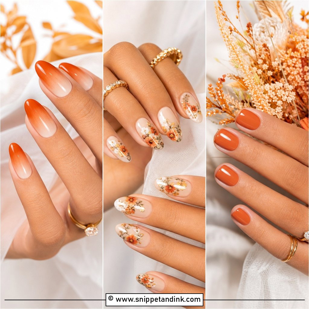 20 Burnt Orange Wedding Nails for Chic Fall Brides