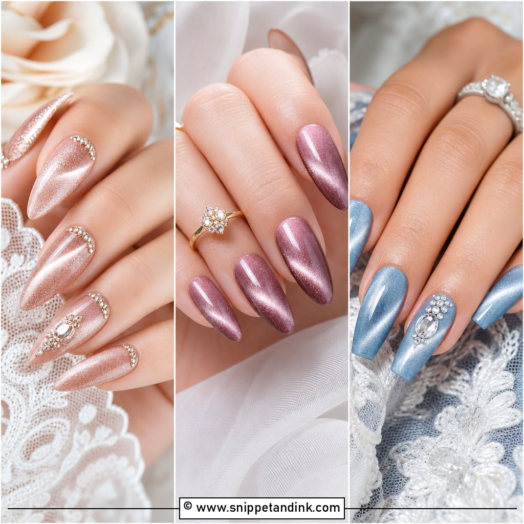 20 Cat Eye Bridal Wedding Nails for a Chic Glam Aisle Look