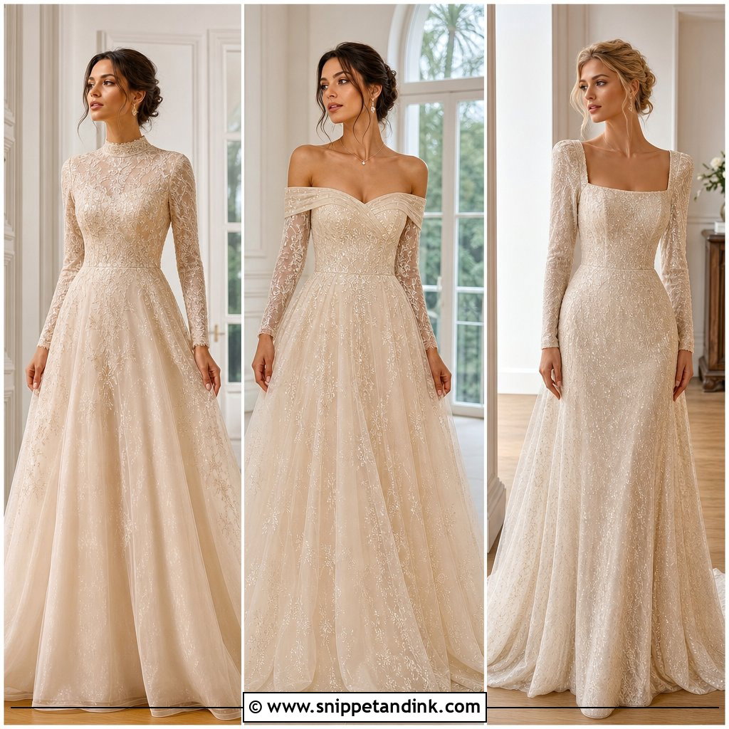 20 Champagne Wedding Dress with Sleeves: Graceful Bridal Looks