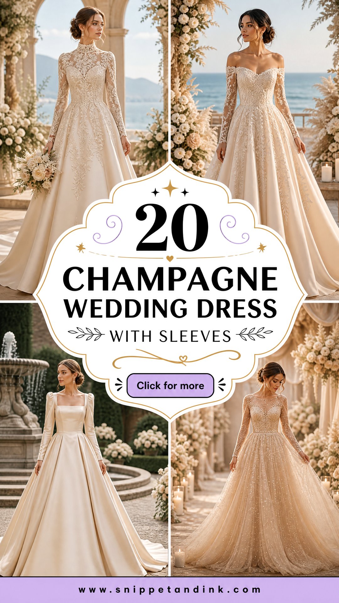 20 Champagne Wedding Dress with Sleeves Graceful Bridal Looks - 20 Champagne Wedding Dress with Sleeves: Graceful Bridal Looks