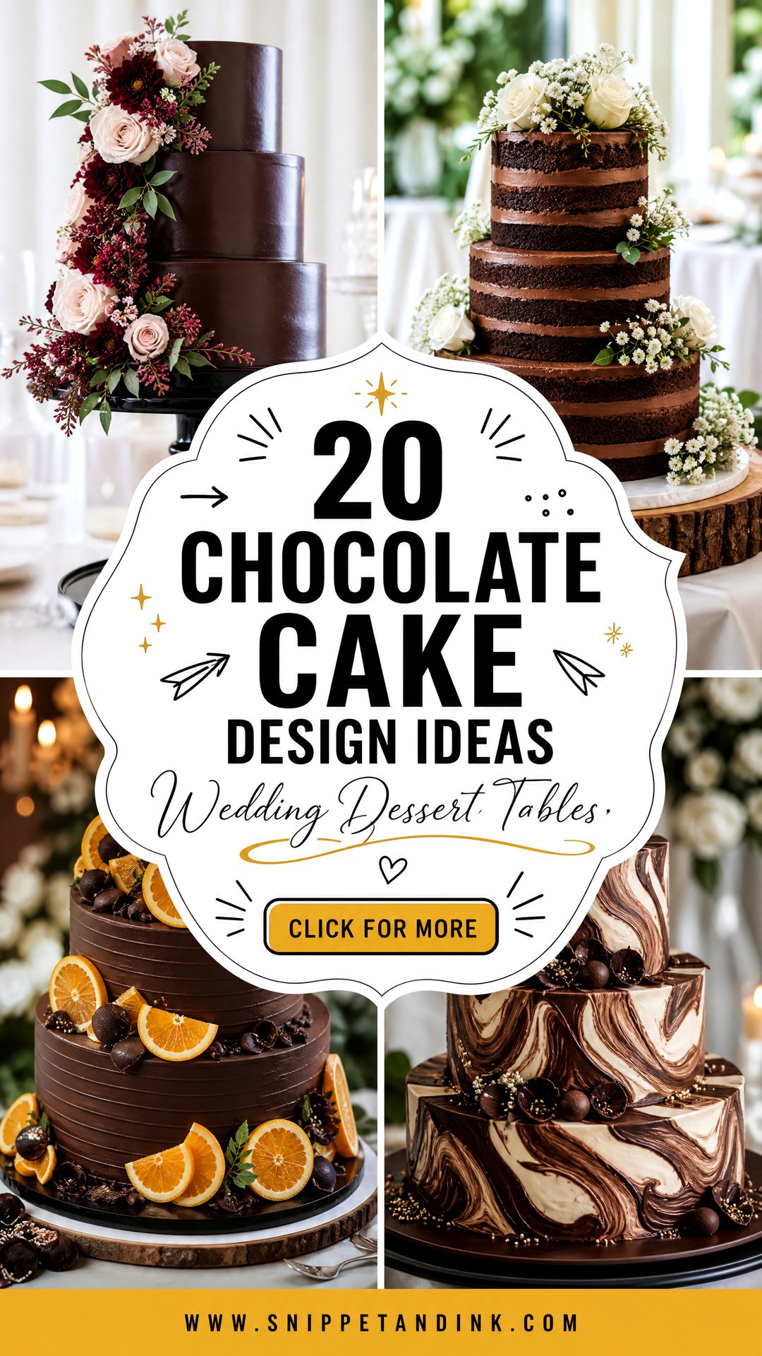20 Chocolate Cake Design Ideas for Wedding Dessert Tables - 20 Chocolate Cake Design Ideas for Wedding Dessert Tables