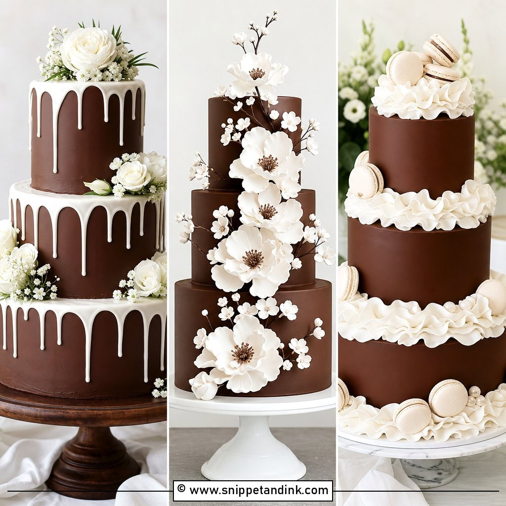 20 Chocolate Wedding Cake Ideas with White Icing for Sweet Vows