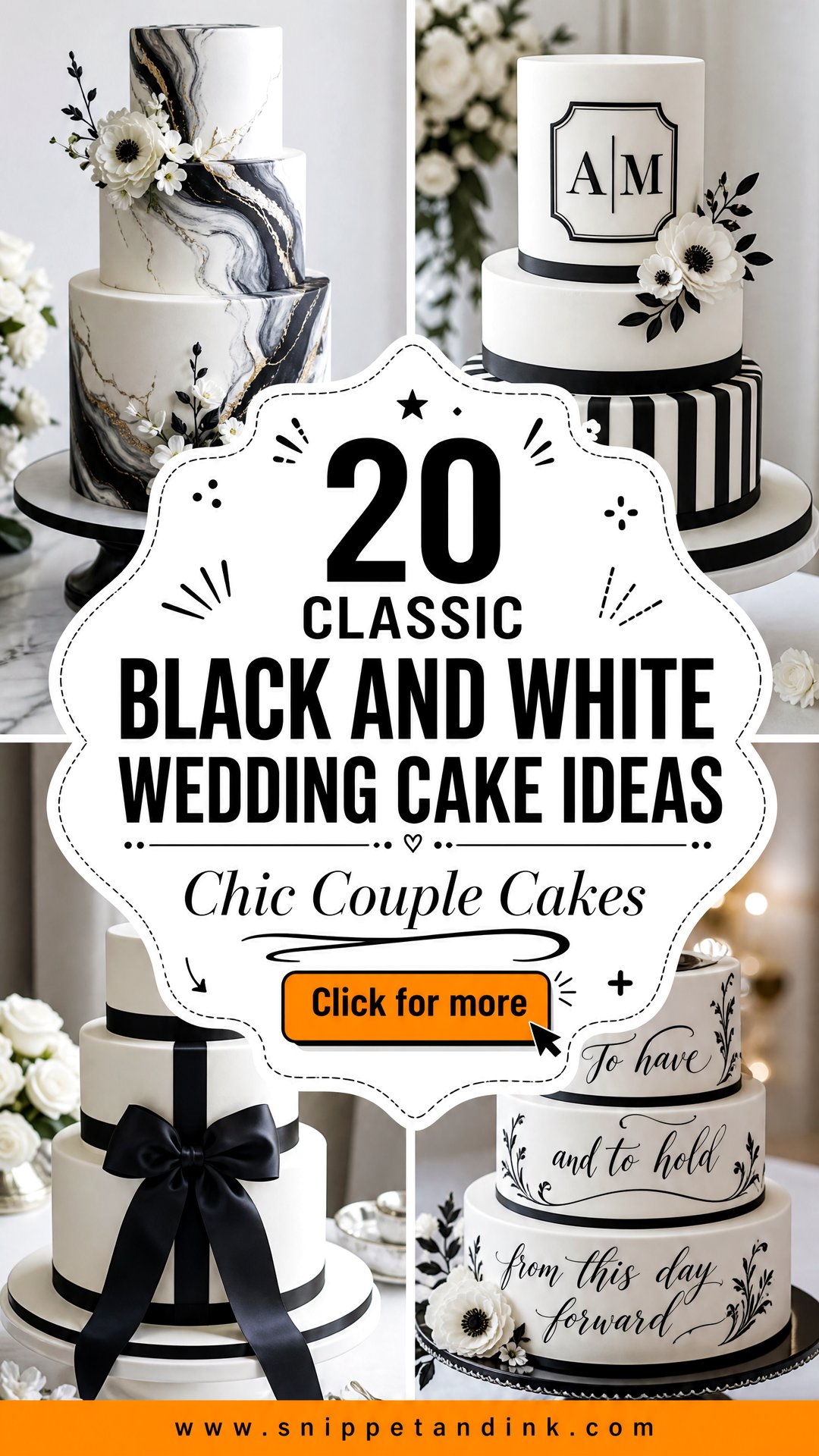 20 Classic Black and White Wedding Cake Ideas for Chic Couples - 20 Classic Black and White Wedding Cake Ideas for Chic Couples