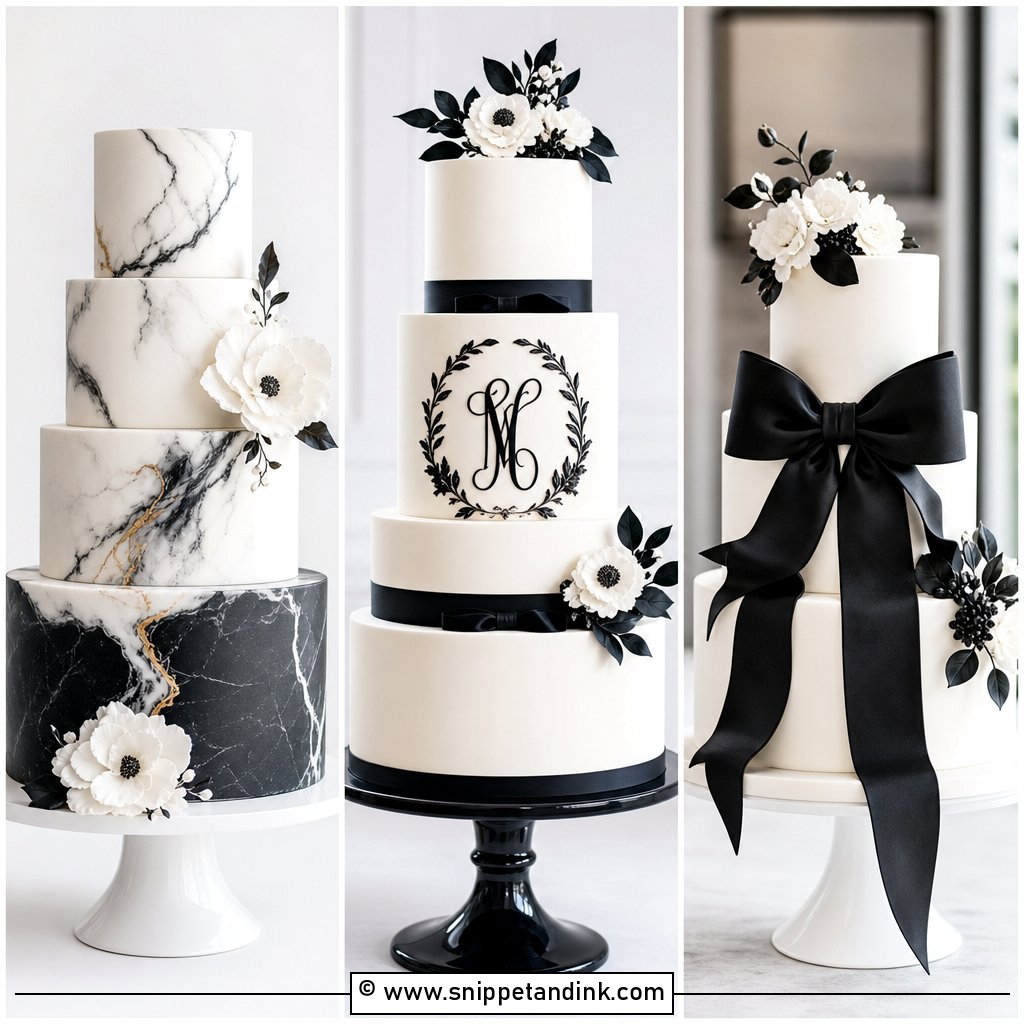 20 Classic Black and White Wedding Cake Ideas for Chic Couples